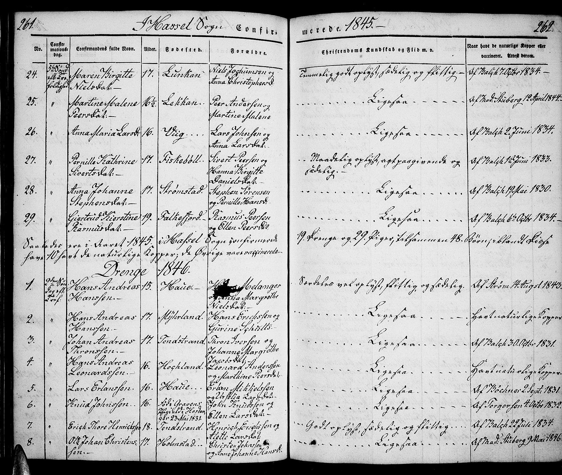 Ministerialprotokoller, klokkerbøker og fødselsregistre - Nordland, AV/SAT-A-1459/888/L1239: Parish register (official) no. 888A06 /1, 1837-1849, p. 261-262