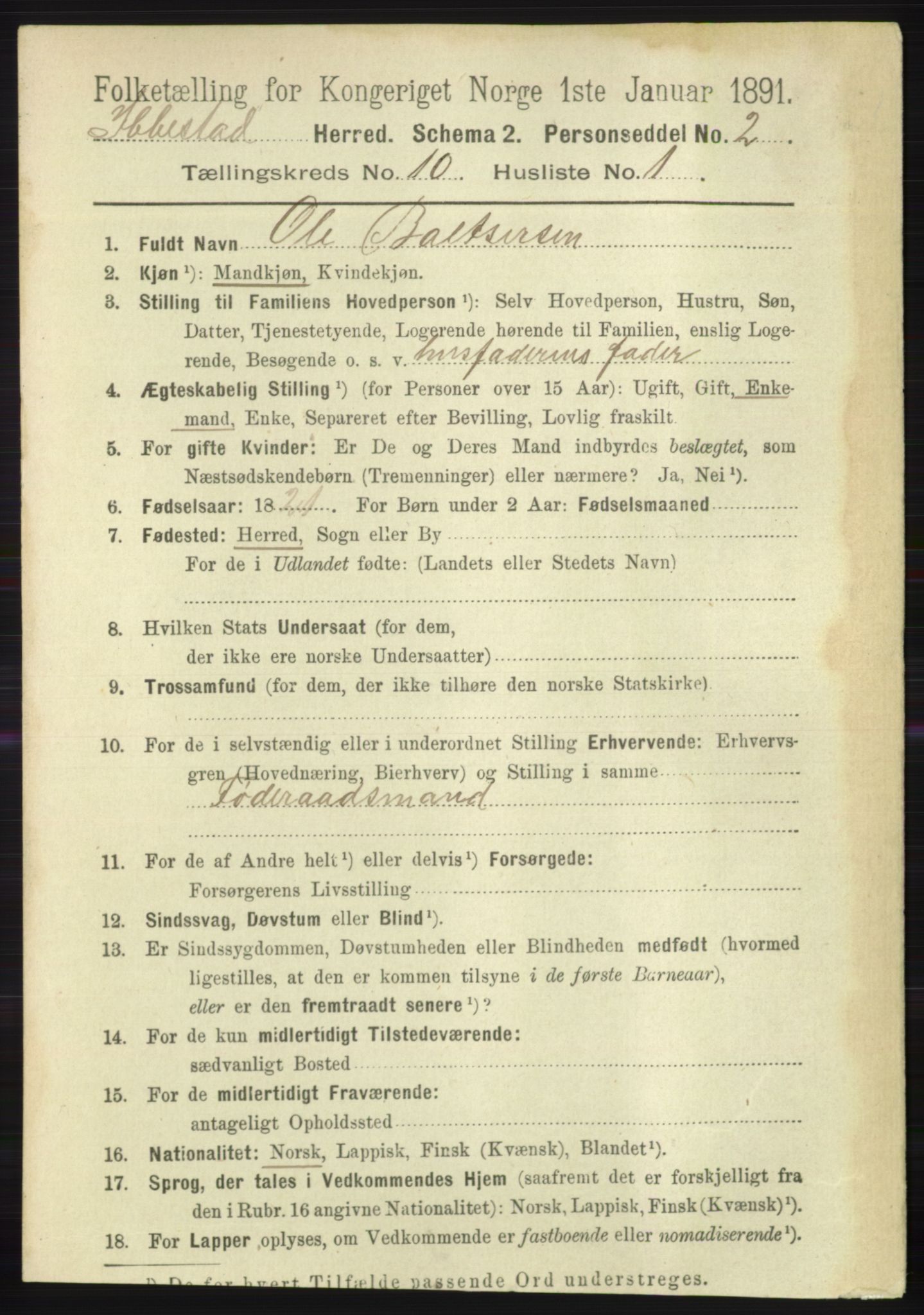 RA, 1891 census for 1917 Ibestad, 1891, p. 6839