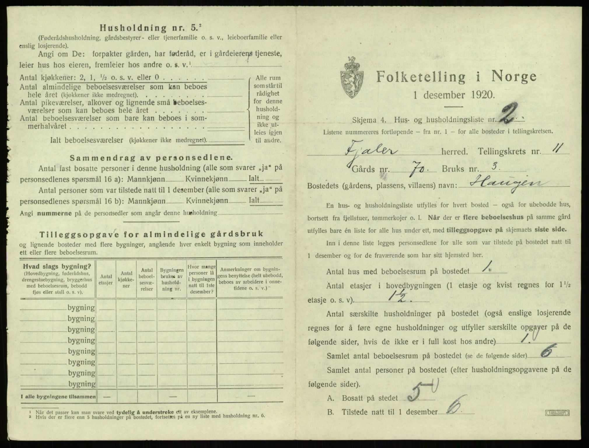 SAB, 1920 census for Fjaler, 1920, p. 898