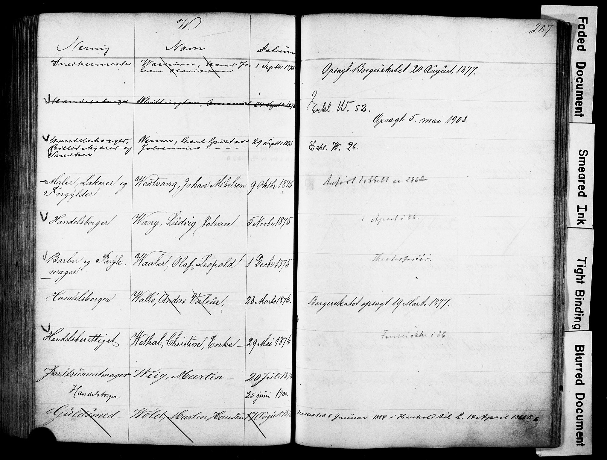 Kristiania magistrat, SAO/A-10711/F/Fb/L0004: Borgerrulle, 1860-1879, p. 288
