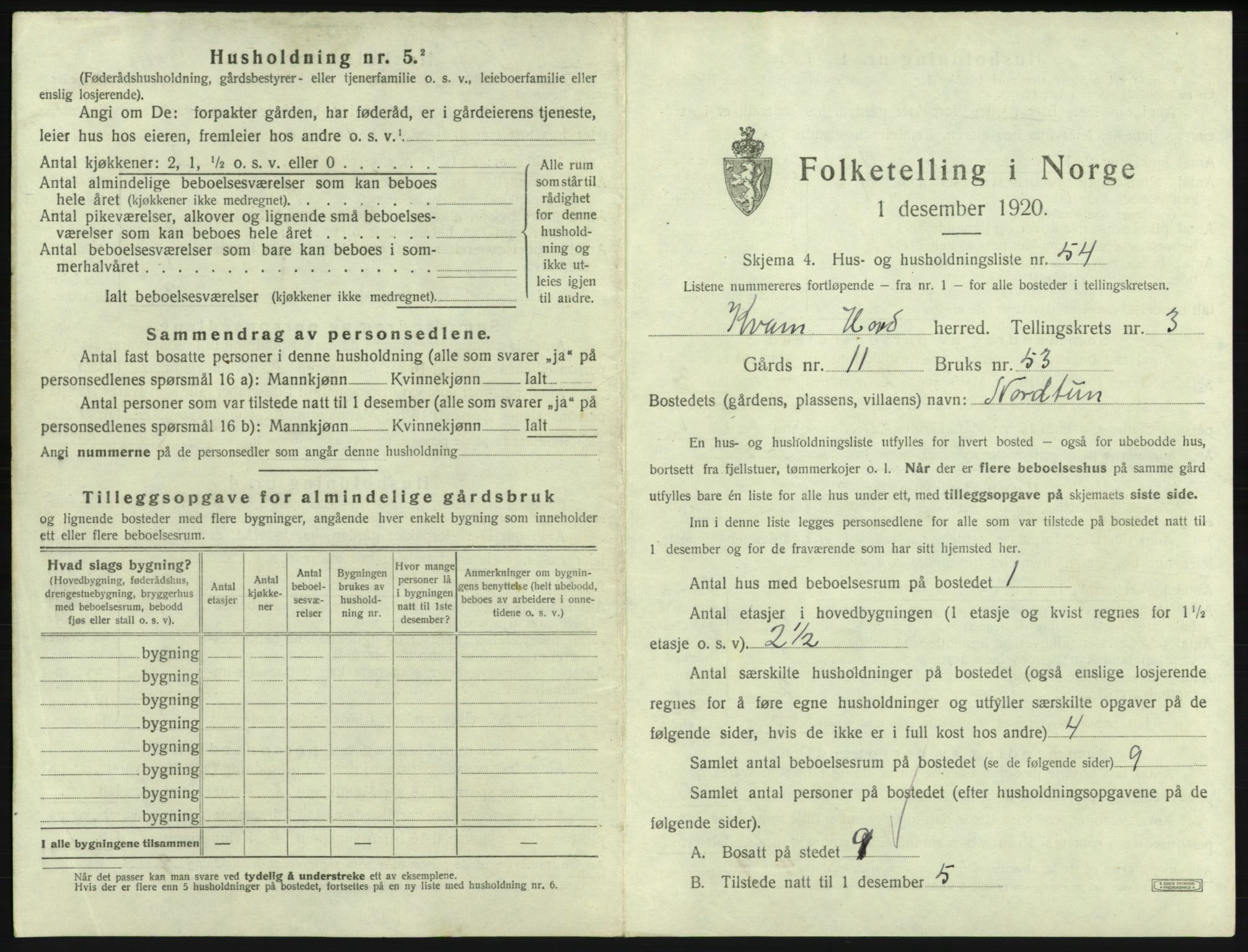 SAB, 1920 census for Kvam, 1920, p. 300