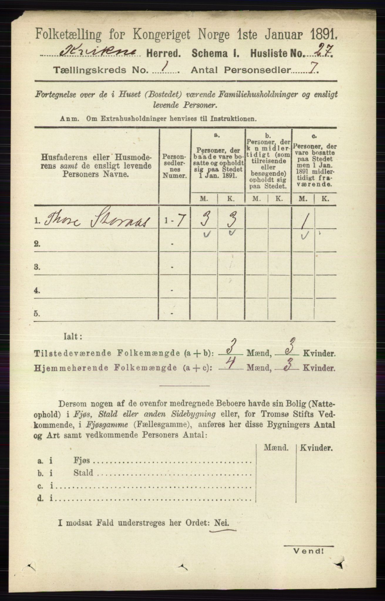 RA, 1891 census for 0440 Kvikne, 1891, p. 43