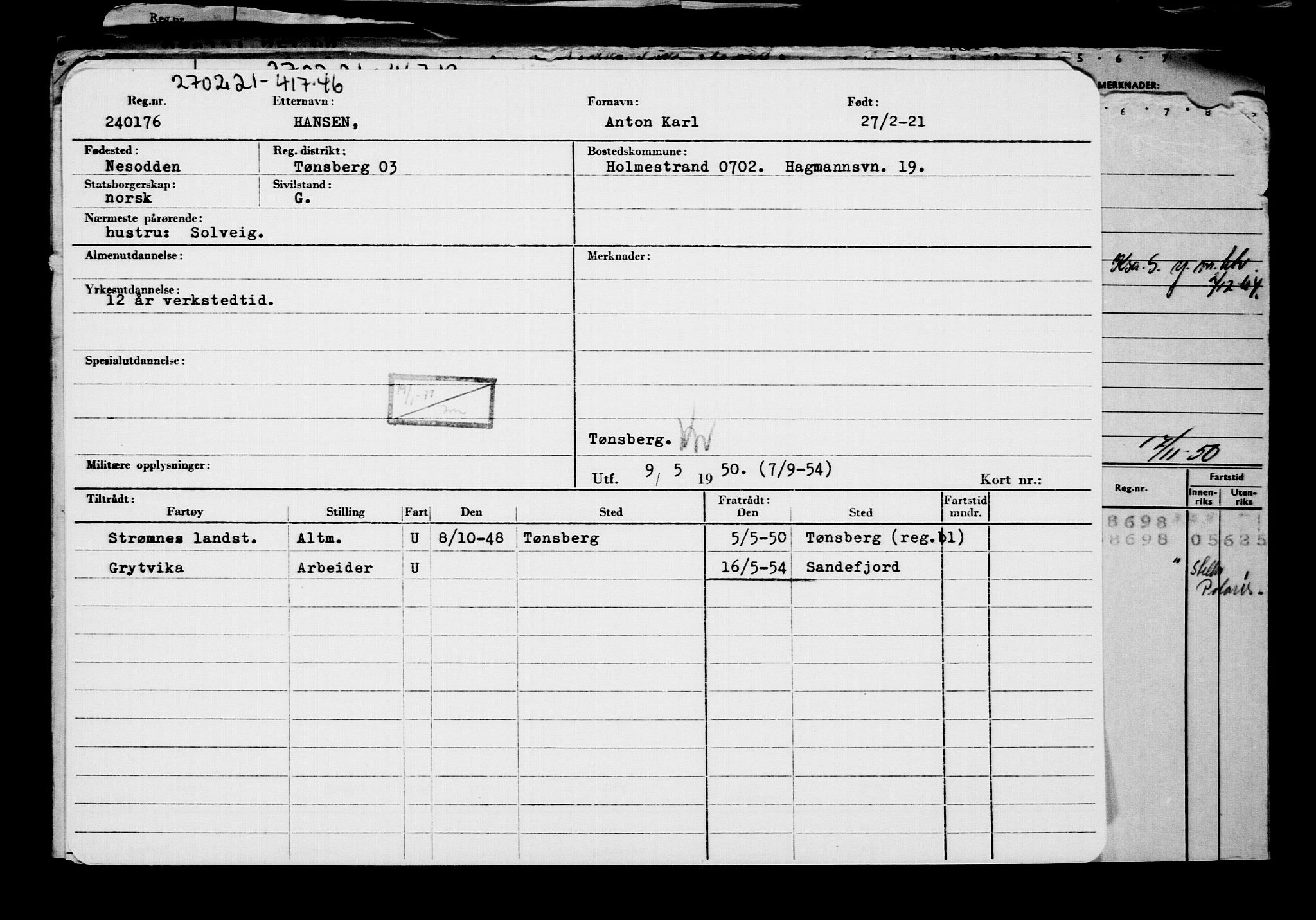 Direktoratet for sjømenn, AV/RA-S-3545/G/Gb/L0190: Hovedkort, 1921, p. 667