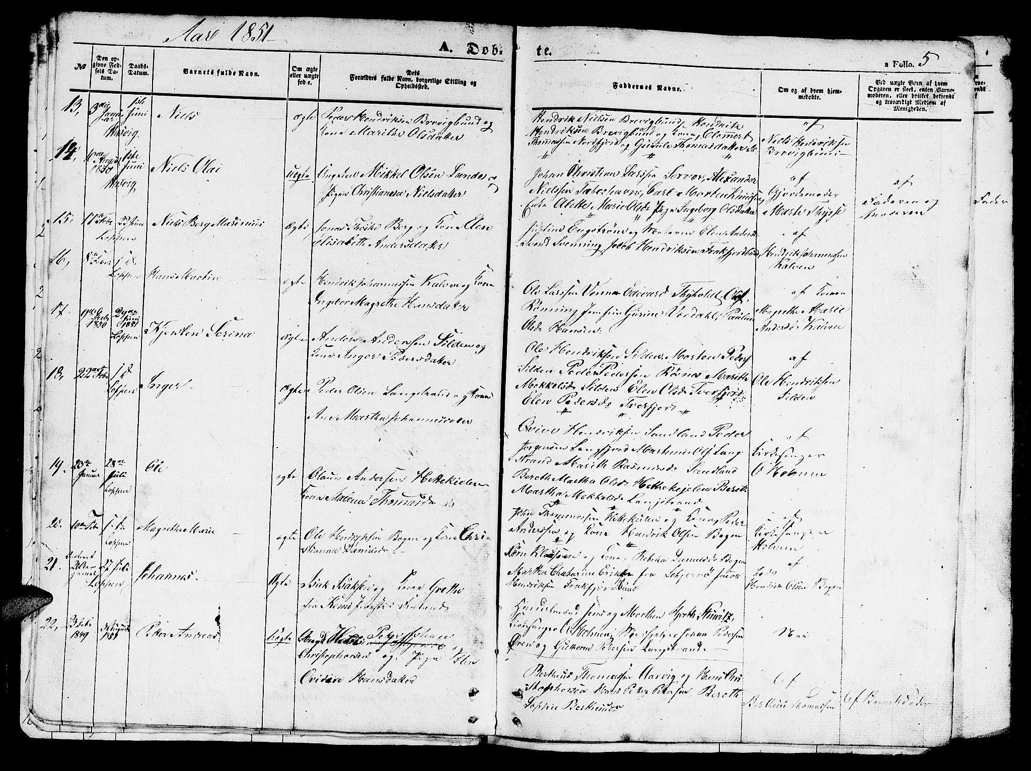 Loppa sokneprestkontor, SATØ/S-1339/H/Hb/L0002klokker: Parish register (copy) no. 2, 1850-1880, p. 5