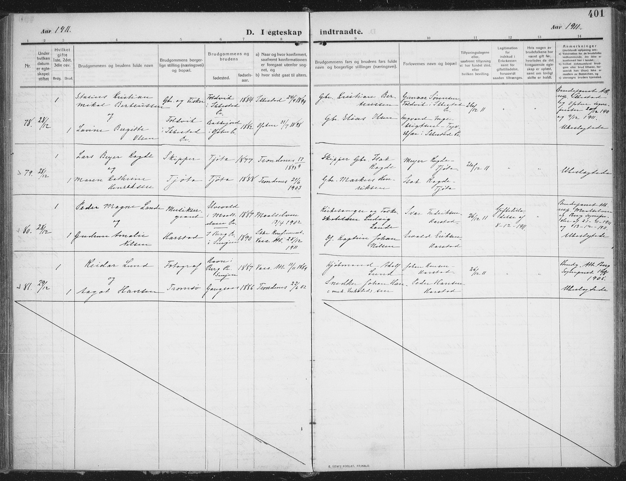Trondenes sokneprestkontor, SATØ/S-1319/H/Ha/L0018kirke: Parish register (official) no. 18, 1909-1918, p. 401