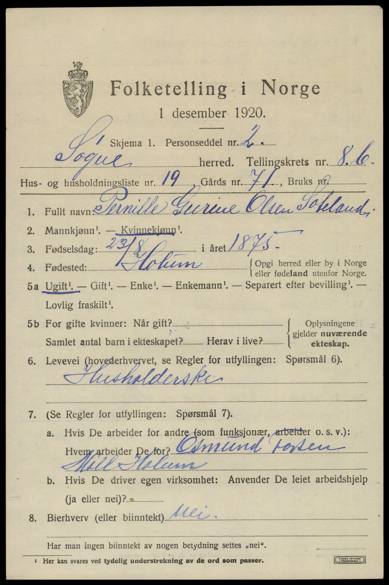 SAK, 1920 census for Søgne, 1920, p. 4795