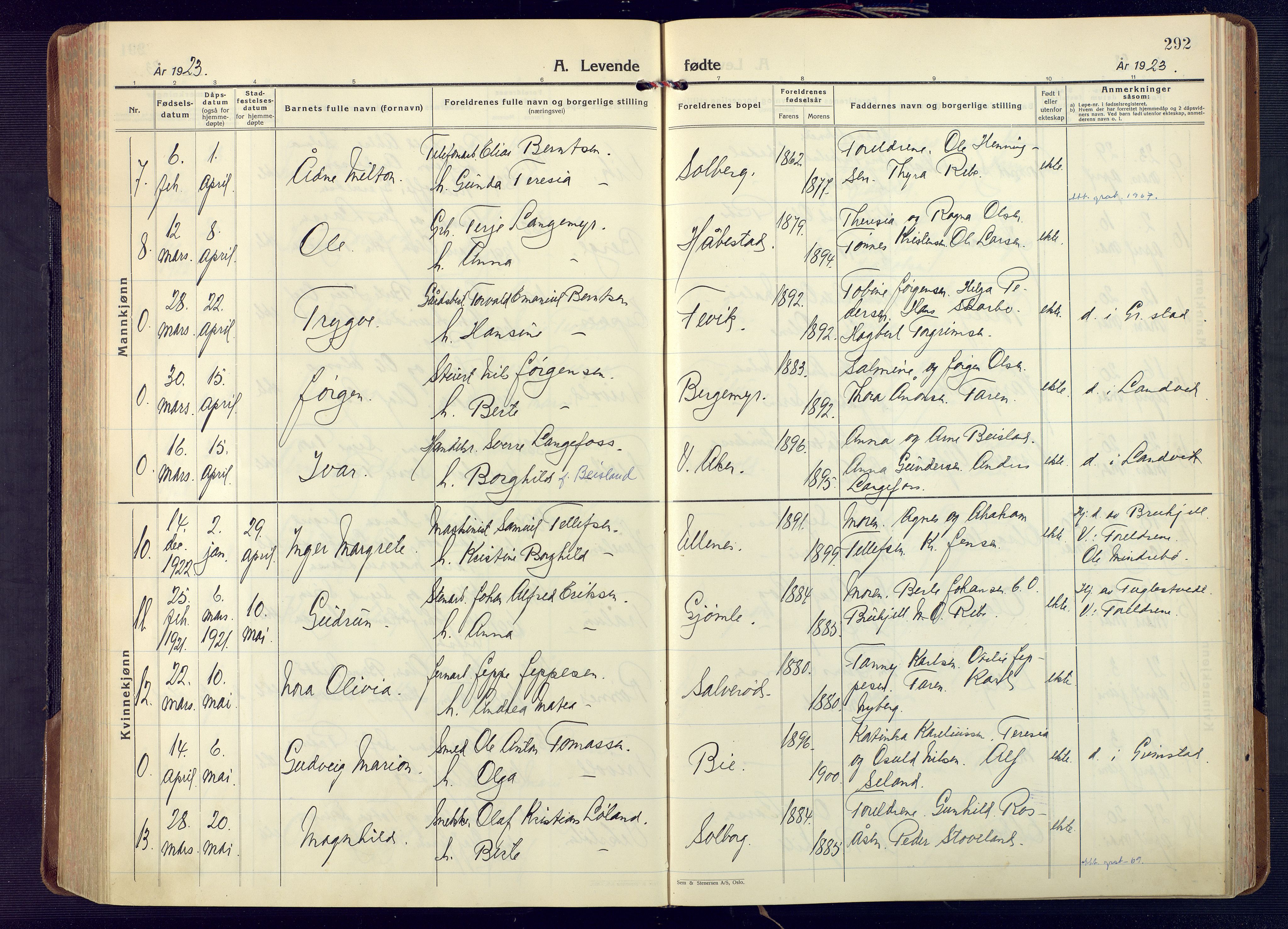 Fjære sokneprestkontor, AV/SAK-1111-0011/F/Fa/L0004: Parish register (official) no. A 4, 1902-1925, p. 292