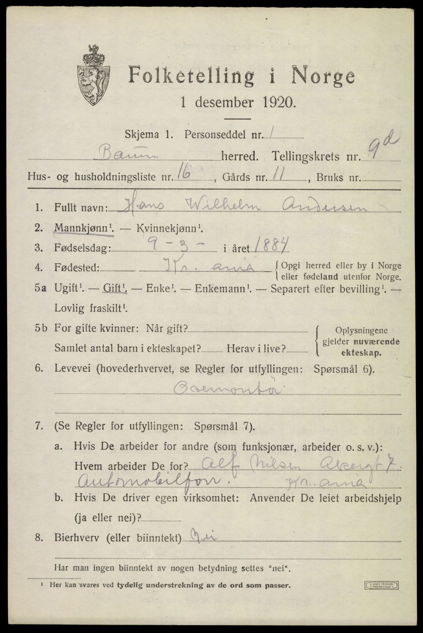 SAO, 1920 census for Bærum, 1920, p. 22986