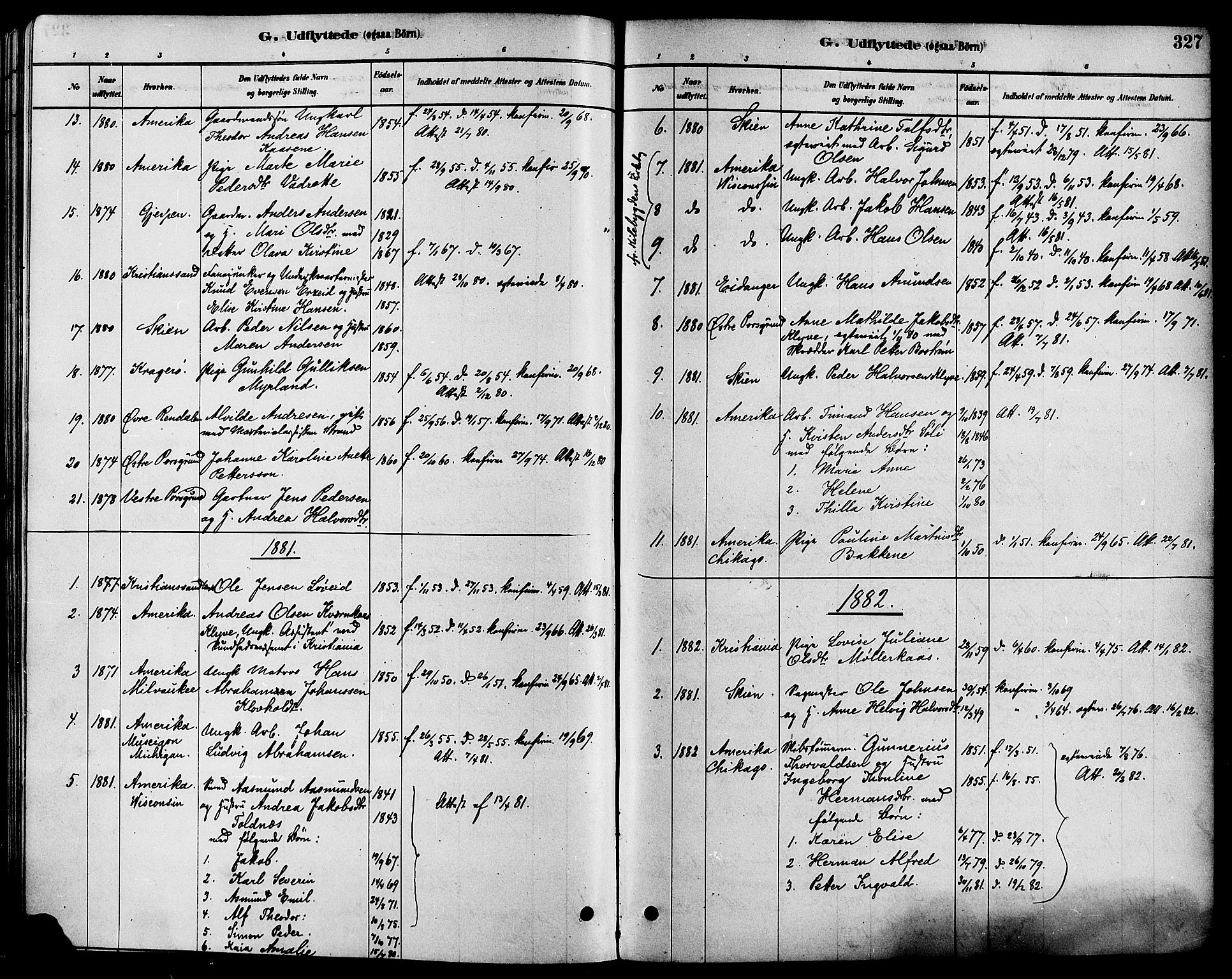 Solum kirkebøker, SAKO/A-306/F/Fa/L0009: Parish register (official) no. I 9, 1877-1887, p. 327
