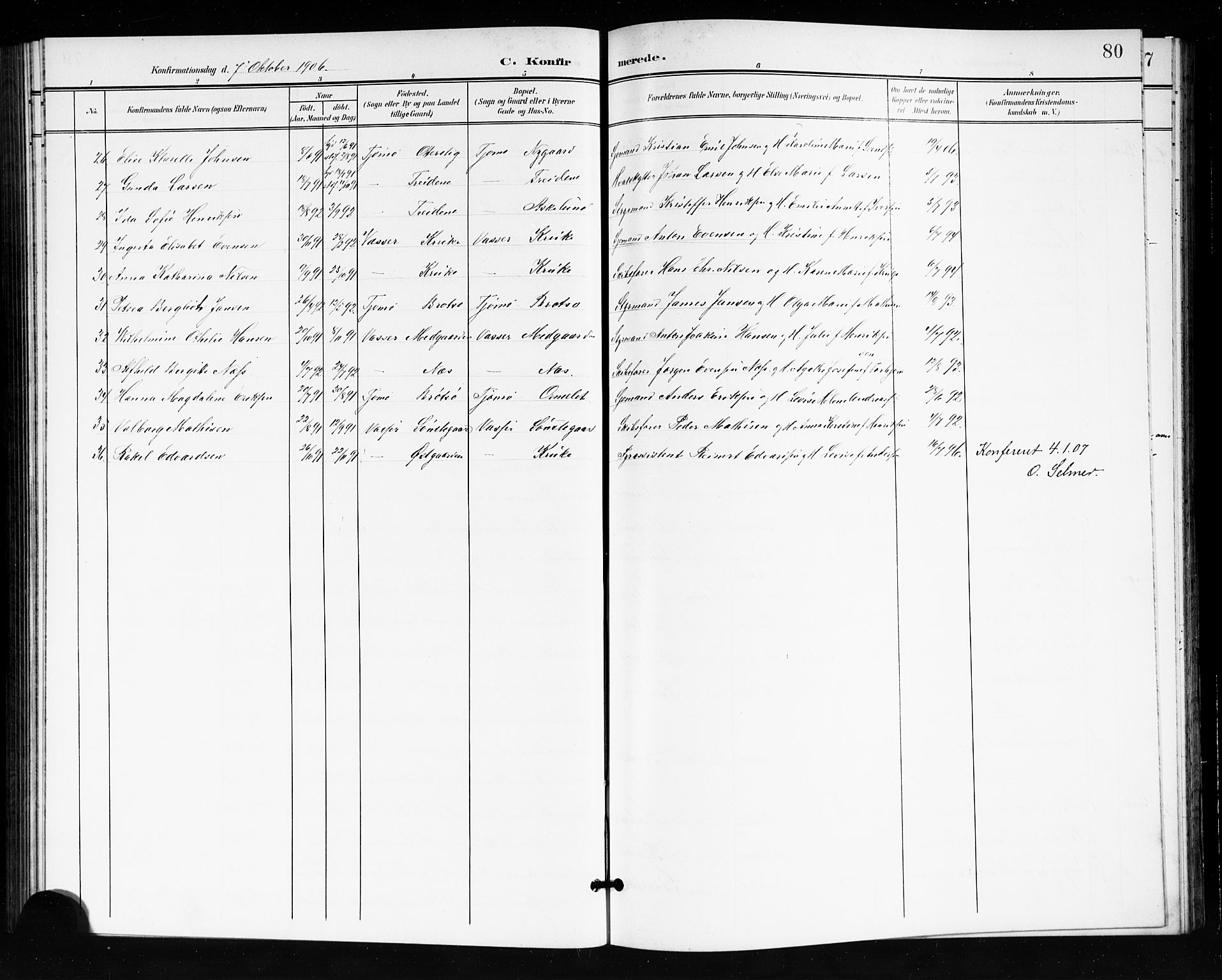 Tjøme kirkebøker, AV/SAKO-A-328/G/Ga/L0001: Parish register (copy) no. I 1, 1901-1910, p. 80