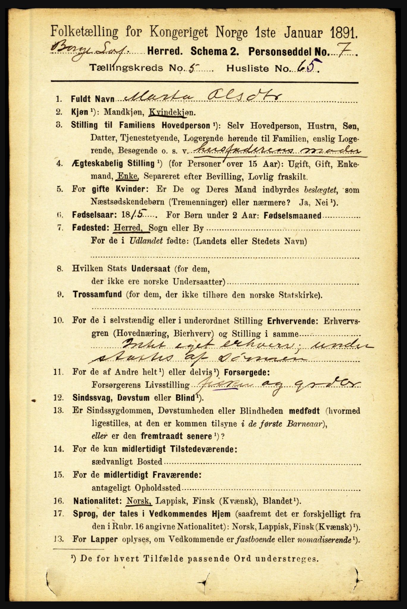 RA, 1891 census for 1862 Borge, 1891, p. 3452