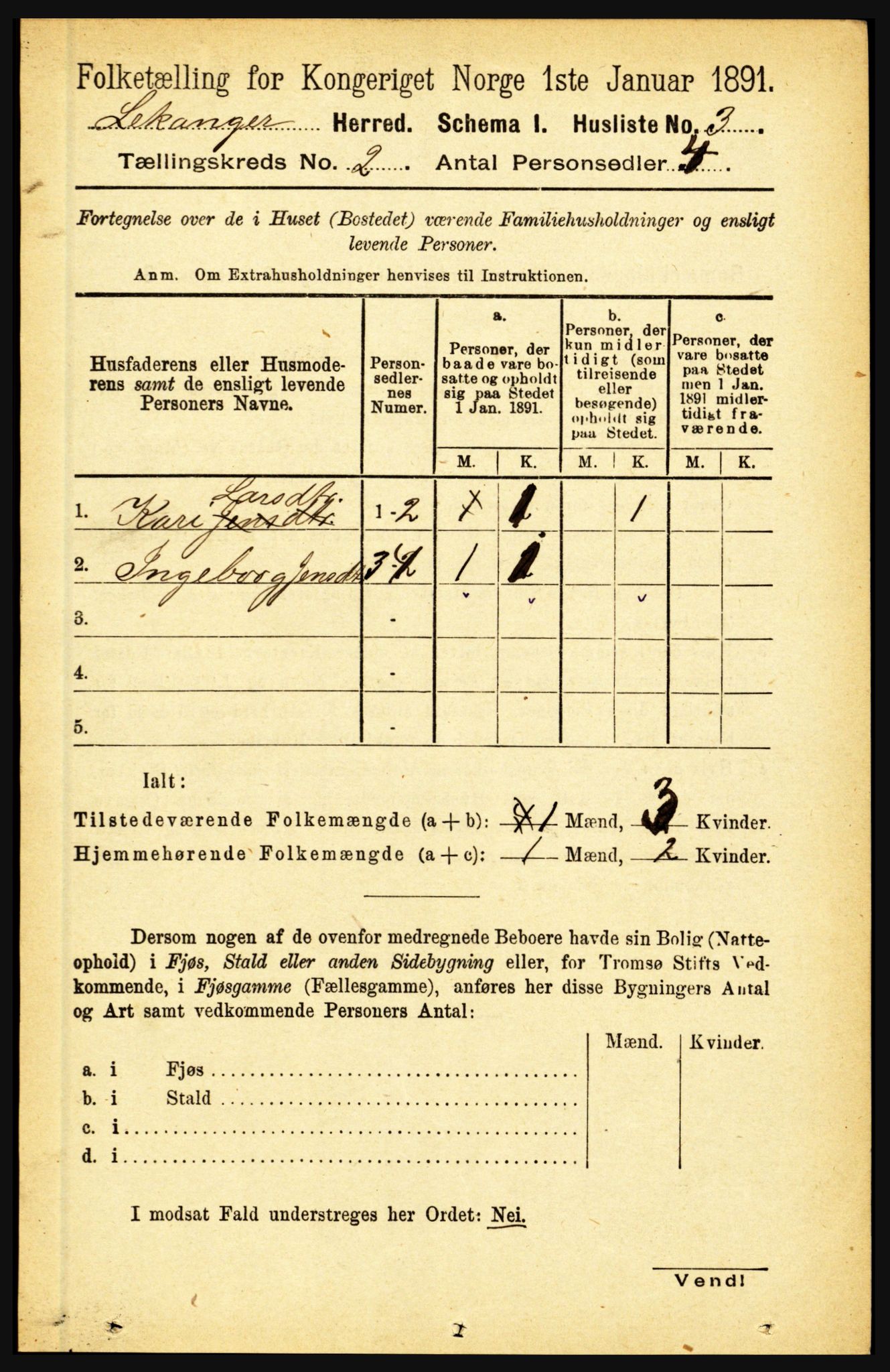 RA, 1891 census for 1419 Leikanger, 1891, p. 123