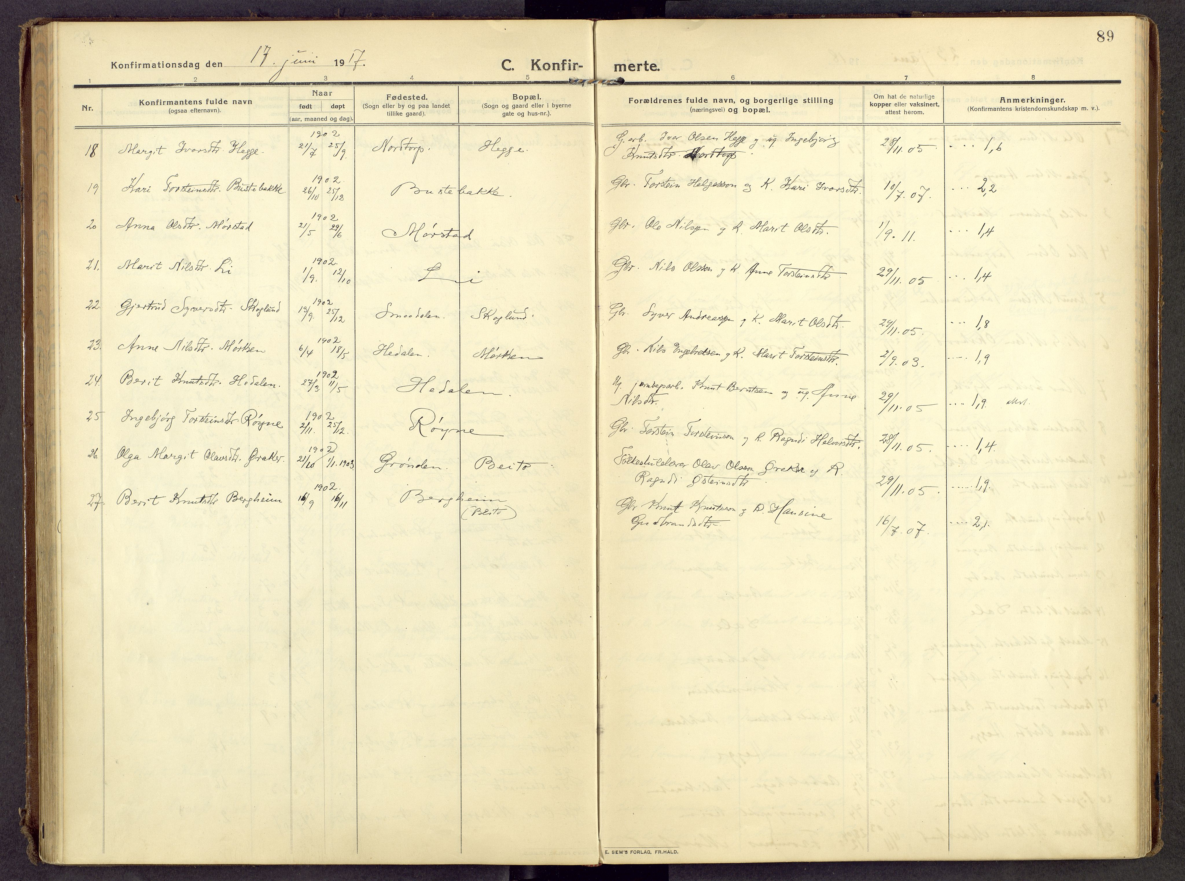 Øystre Slidre prestekontor, AV/SAH-PREST-138/H/Ha/Haa/L0007: Parish register (official) no. 7, 1911-1931, p. 89