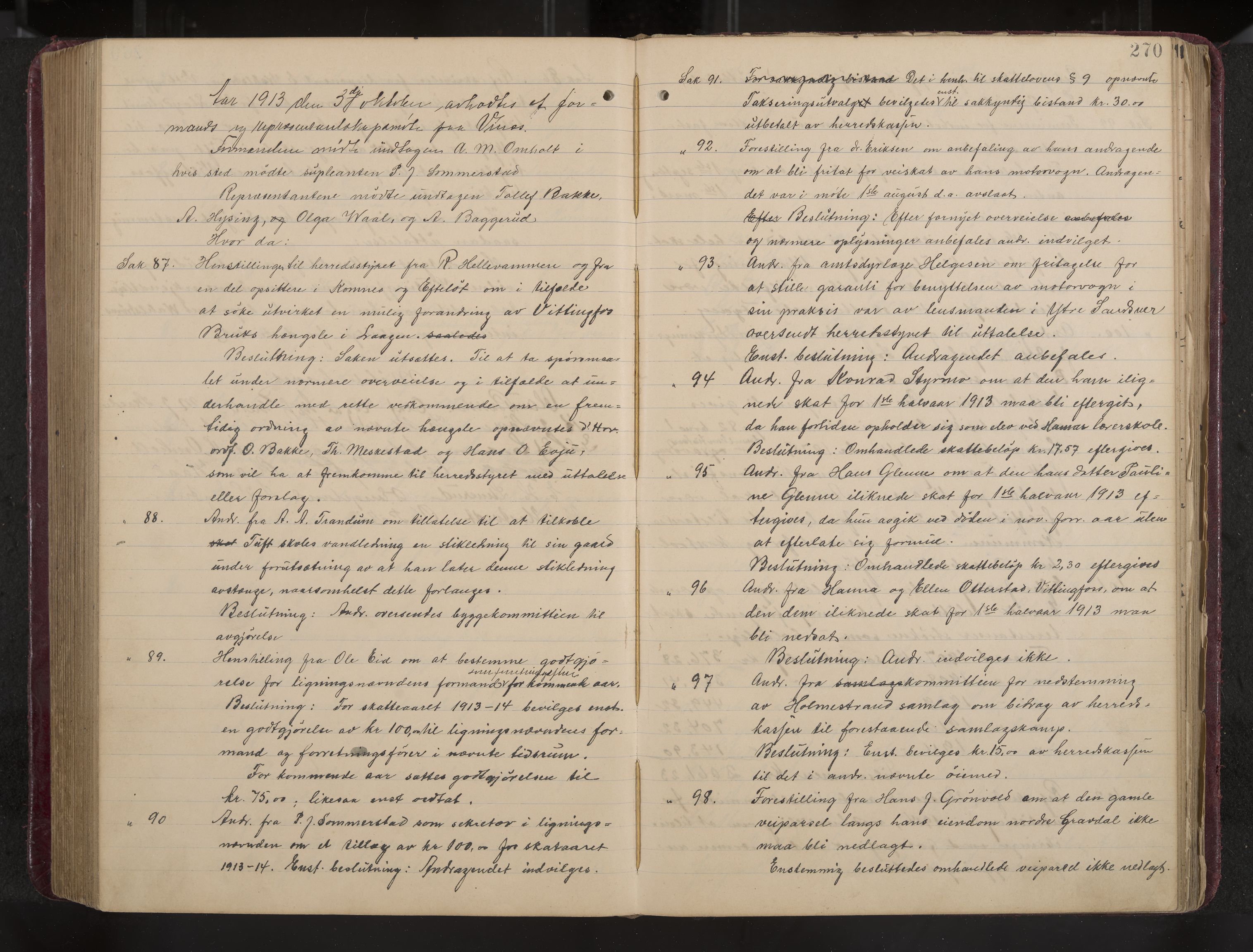 Ytre Sandsvær formannskap og sentraladministrasjon, IKAK/0629021/A/Aa/L0001: Møtebok med register, 1902-1919, p. 270