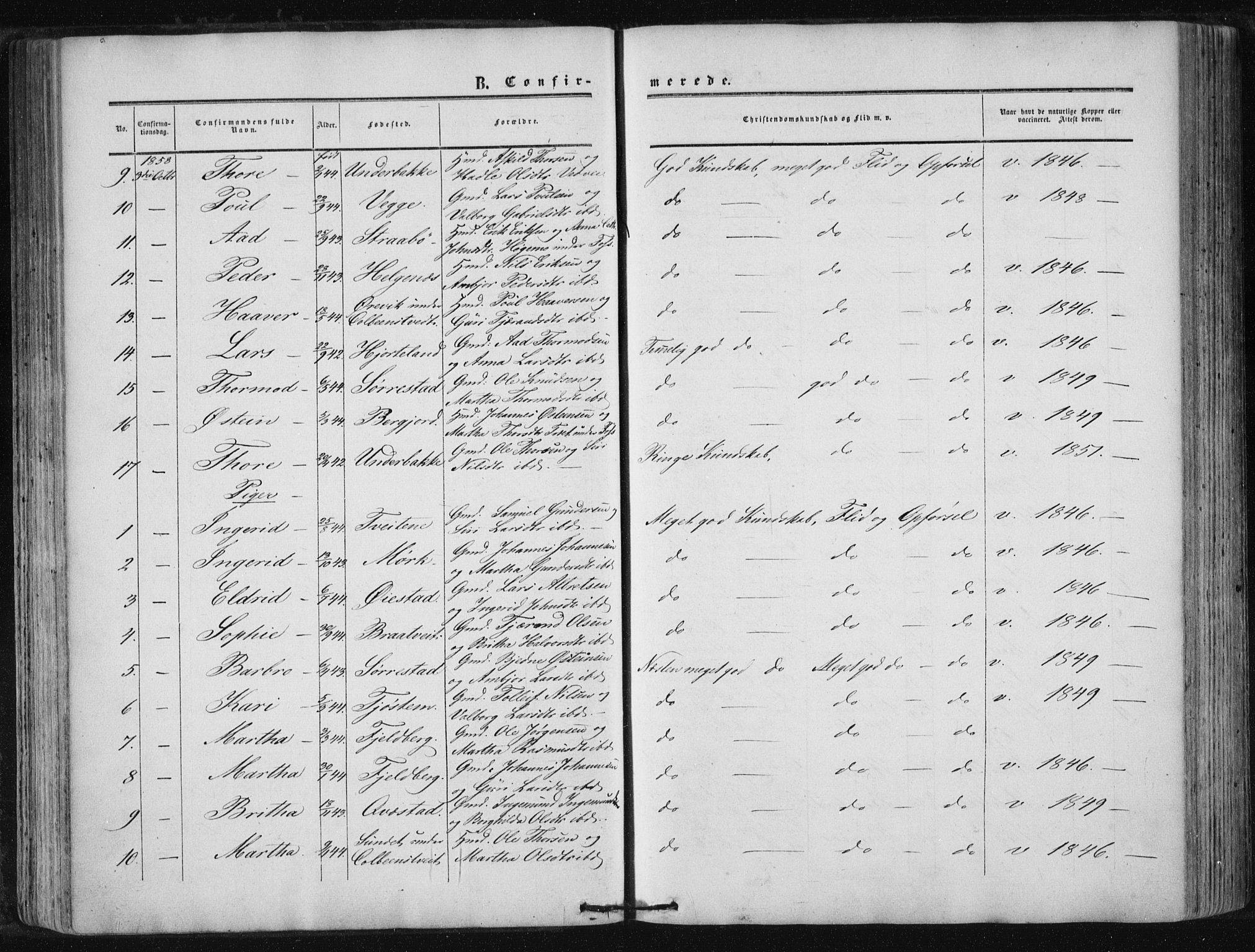 Suldal sokneprestkontor, AV/SAST-A-101845/01/IV/L0009: Parish register (official) no. A 9, 1854-1868