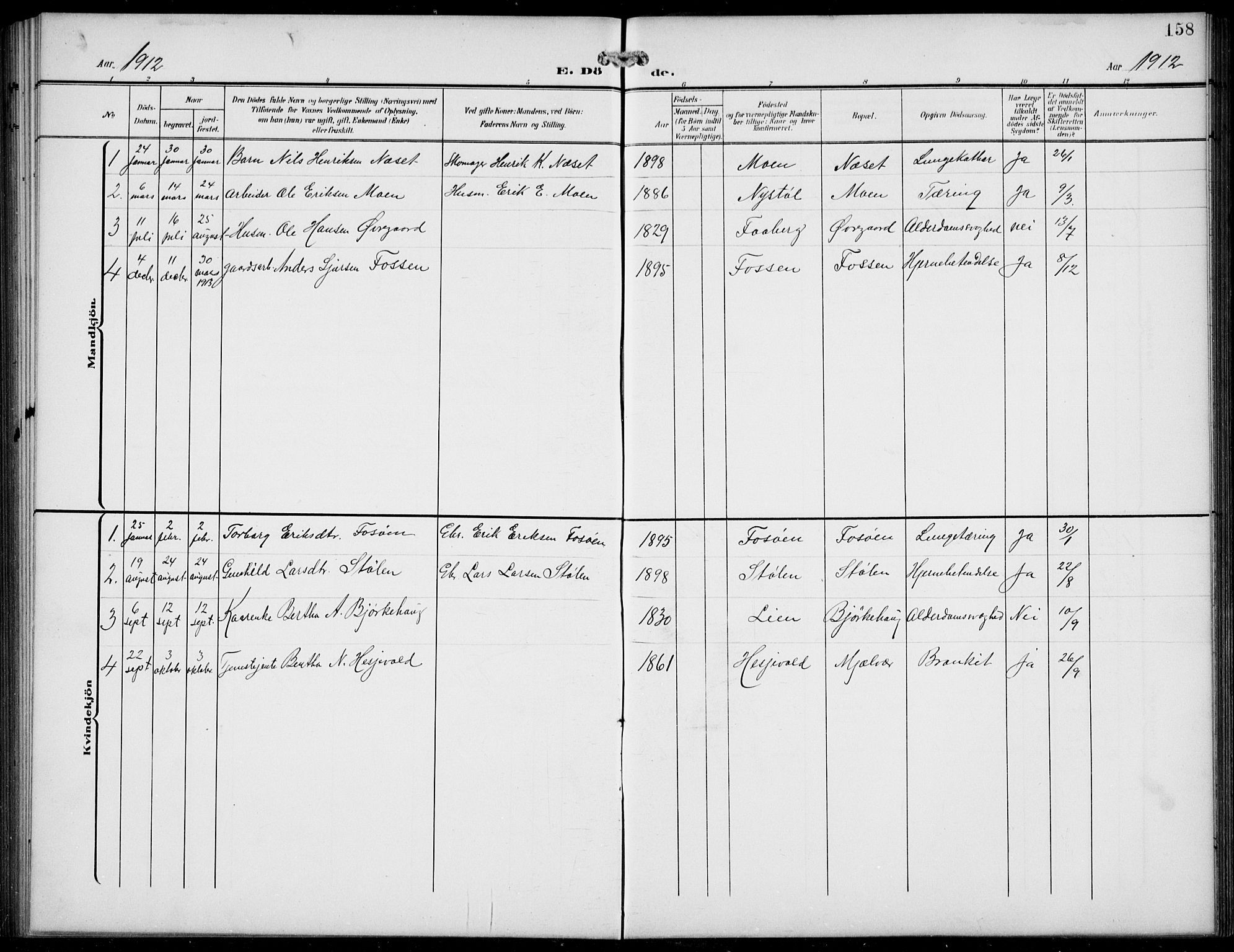 Jostedal sokneprestembete, AV/SAB-A-80601/H/Hab/Haba/L0002: Parish register (copy) no. A 2, 1907-1931, p. 158