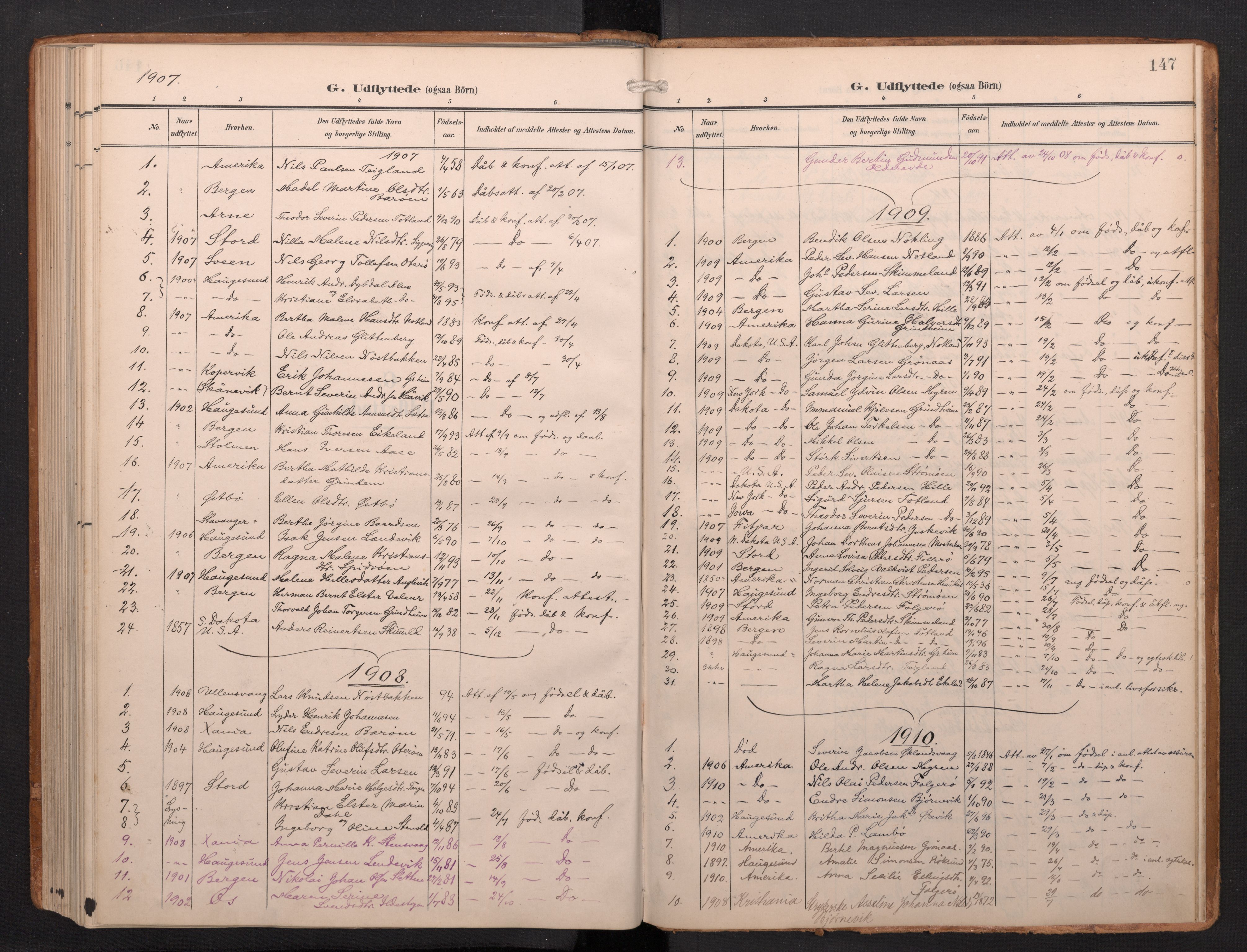 Finnås sokneprestembete, AV/SAB-A-99925/H/Ha/Haa/Haab/L0003: Parish register (official) no. B 3, 1907-1923, p. 147