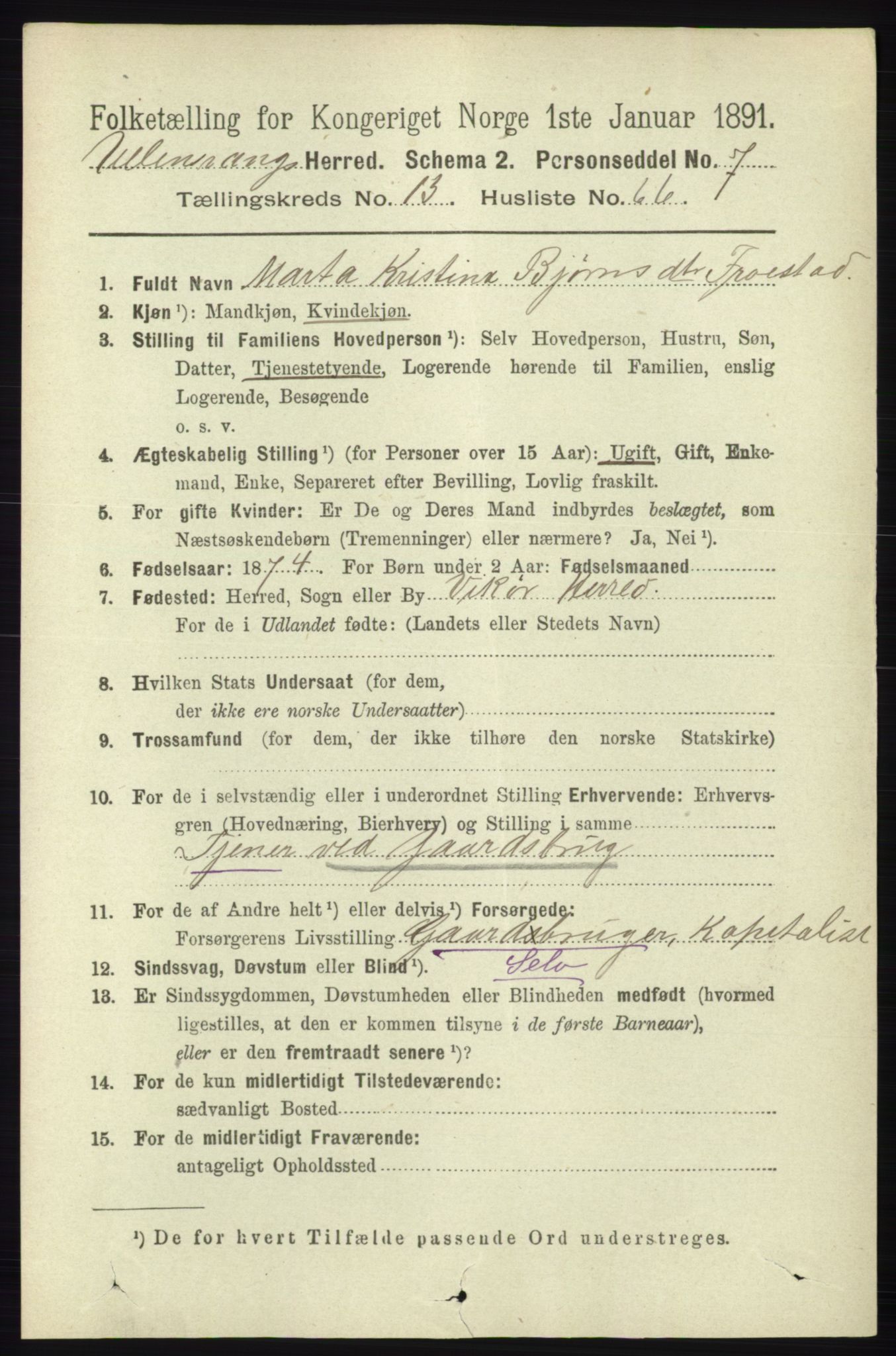 RA, 1891 census for 1230 Ullensvang, 1891, p. 5487