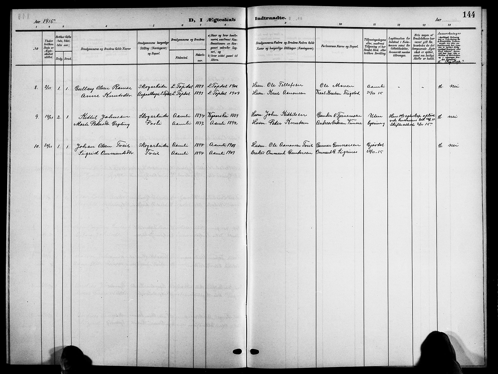 Åmli sokneprestkontor, SAK/1111-0050/F/Fb/Fbc/L0005: Parish register (copy) no. B 5, 1903-1916, p. 144