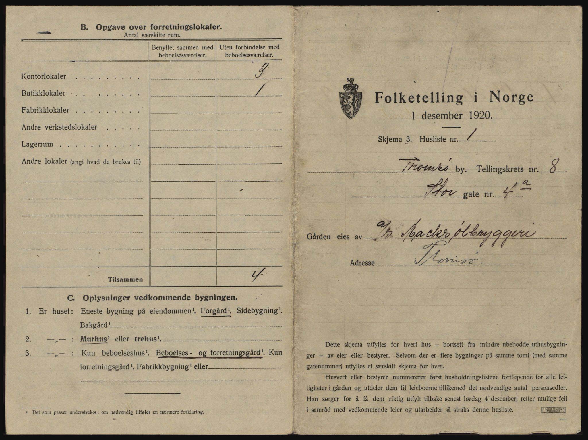 SATØ, 1920 census for Tromsø, 1920, p. 1261