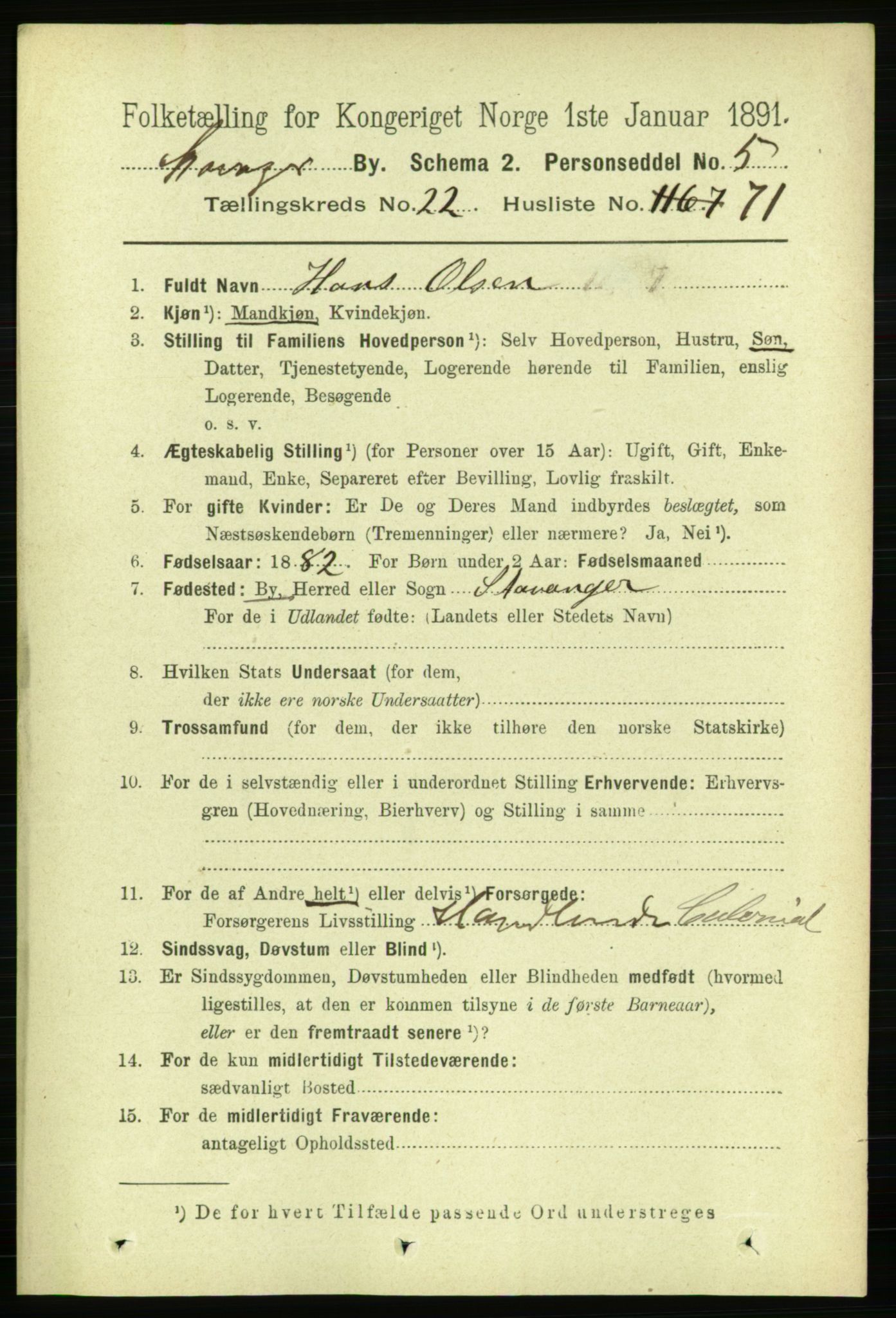 RA, 1891 census for 1103 Stavanger, 1891, p. 24882