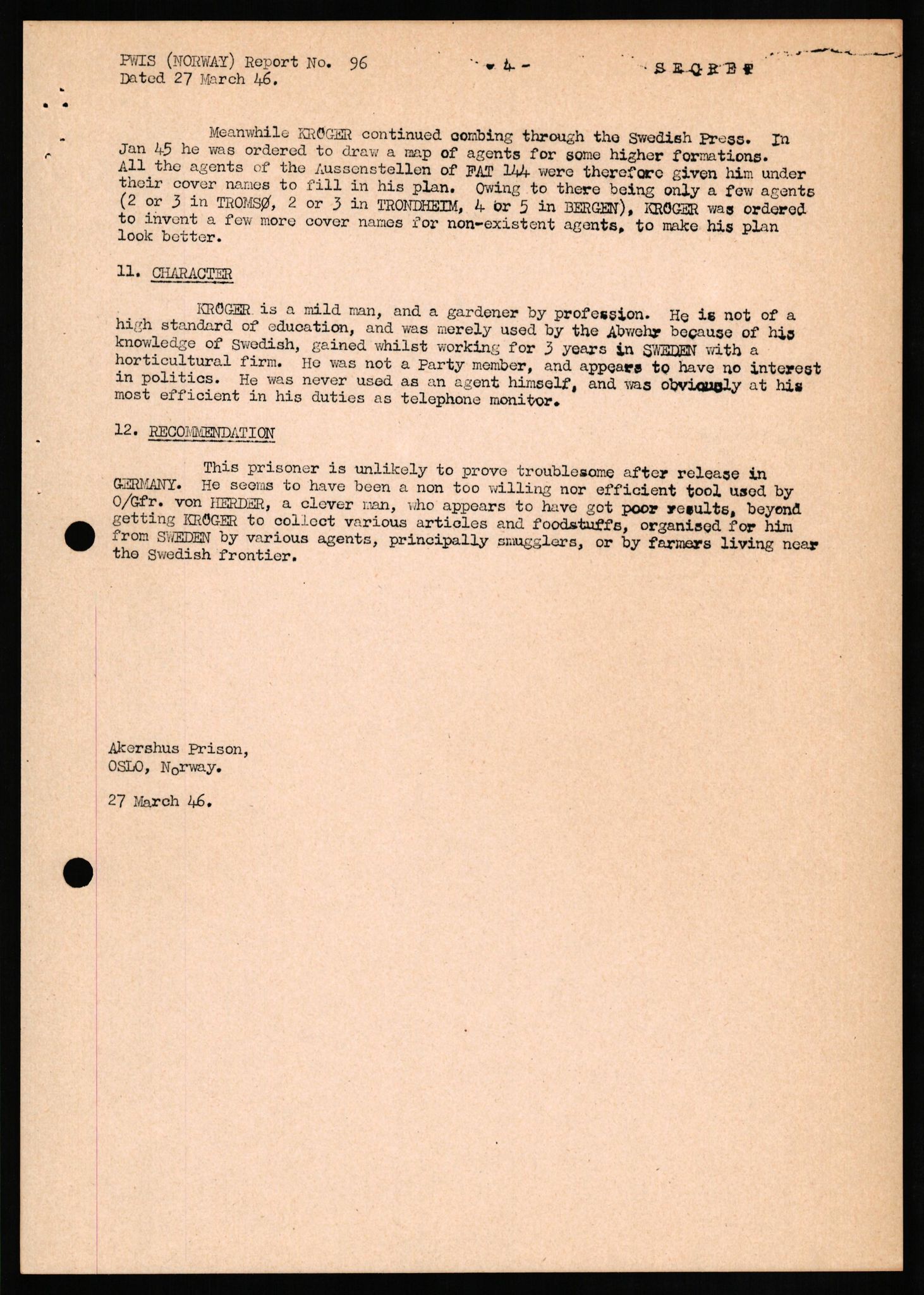 Forsvaret, Forsvarets overkommando II, AV/RA-RAFA-3915/D/Db/L0018: CI Questionaires. Tyske okkupasjonsstyrker i Norge. Tyskere., 1945-1946, p. 408