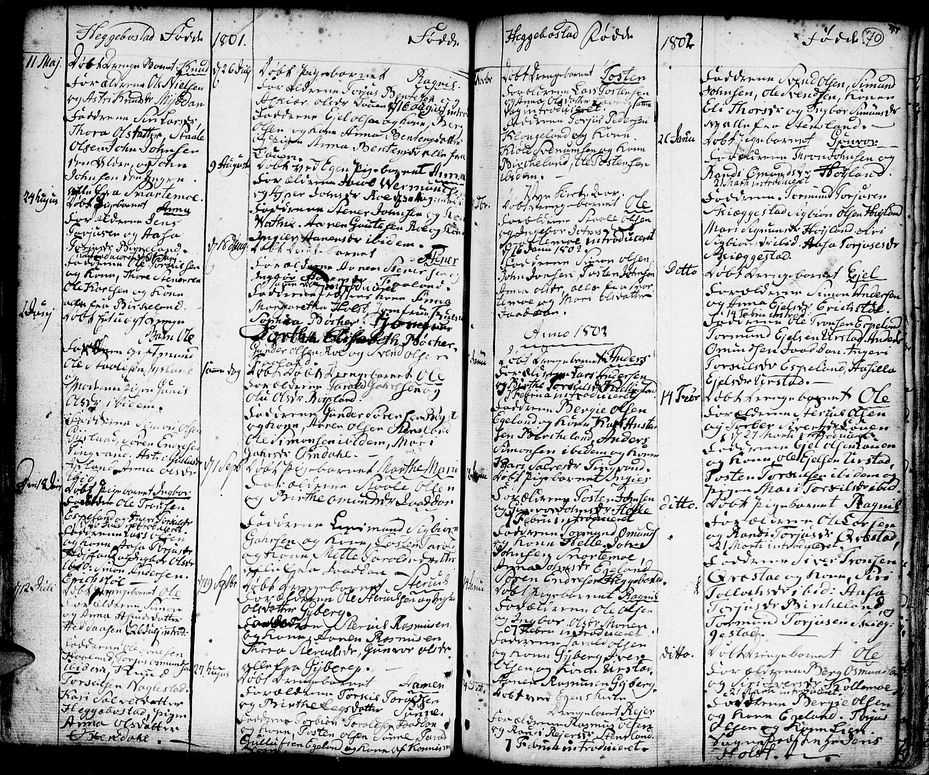 Hægebostad sokneprestkontor, SAK/1111-0024/F/Fa/Faa/L0001: Parish register (official) no. A 1 /1, 1760-1820, p. 70