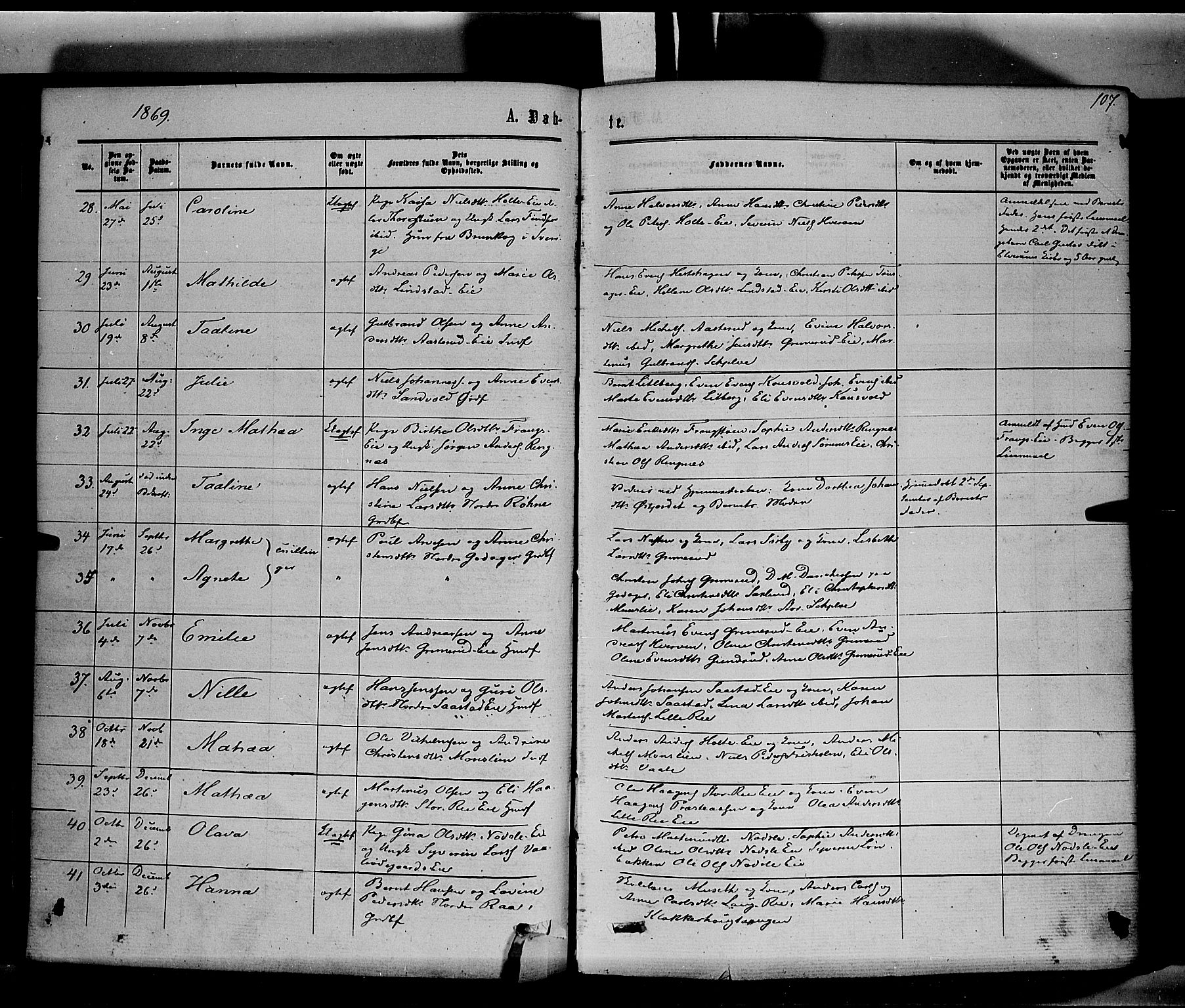 Stange prestekontor, SAH/PREST-002/K/L0013: Parish register (official) no. 13, 1862-1879, p. 107