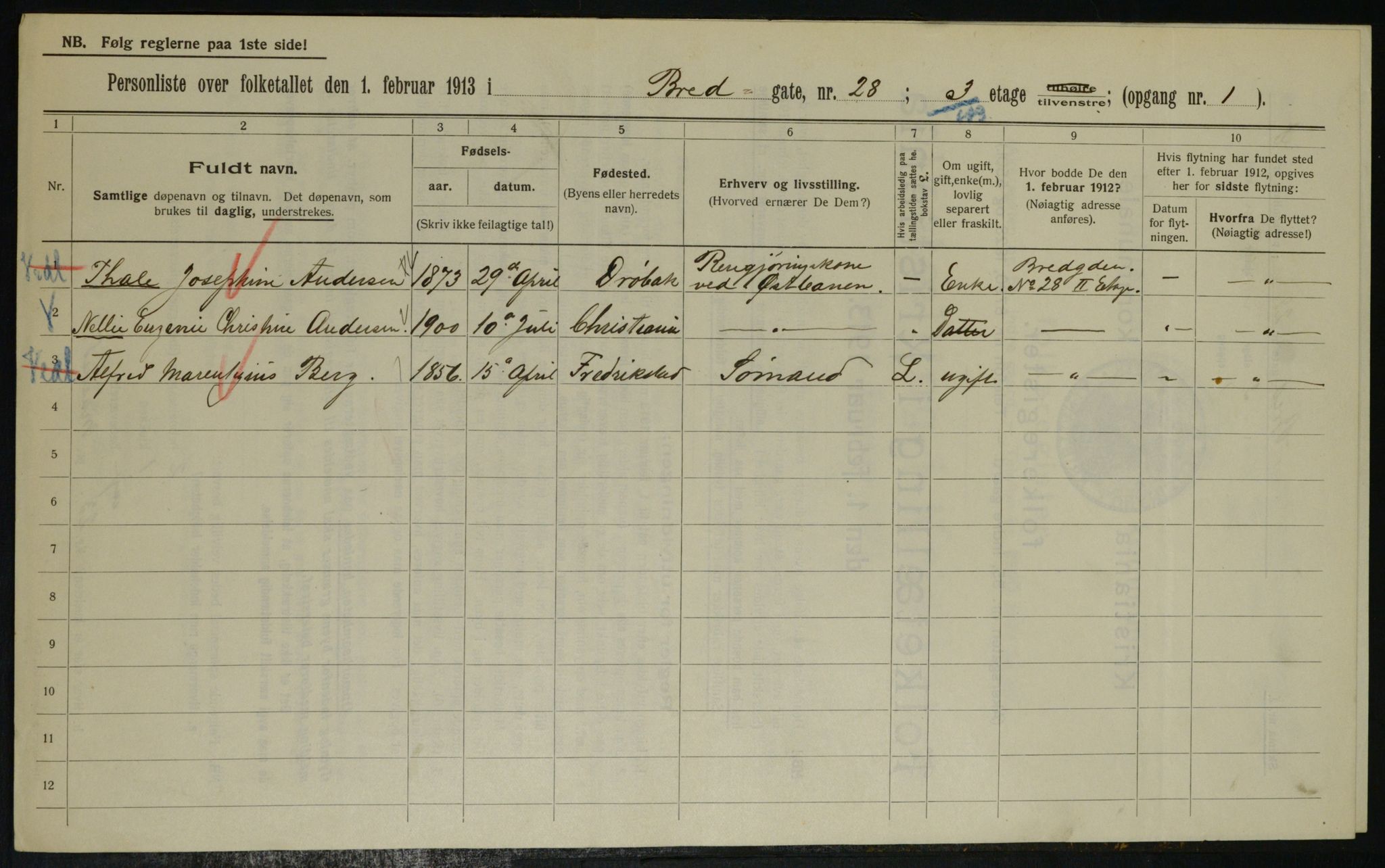 OBA, Municipal Census 1913 for Kristiania, 1913, p. 8565