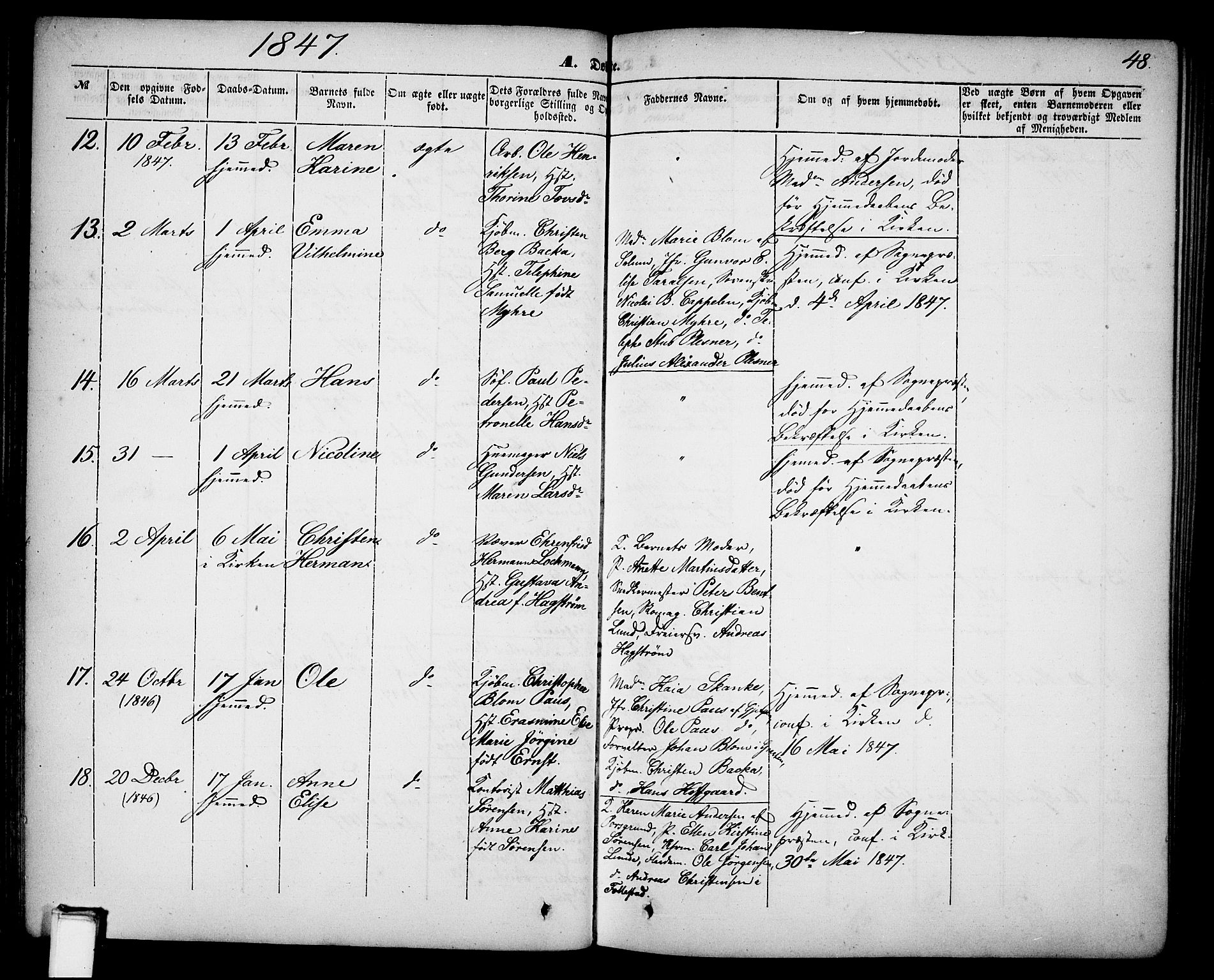 Skien kirkebøker, AV/SAKO-A-302/G/Ga/L0004: Parish register (copy) no. 4, 1843-1867, p. 48