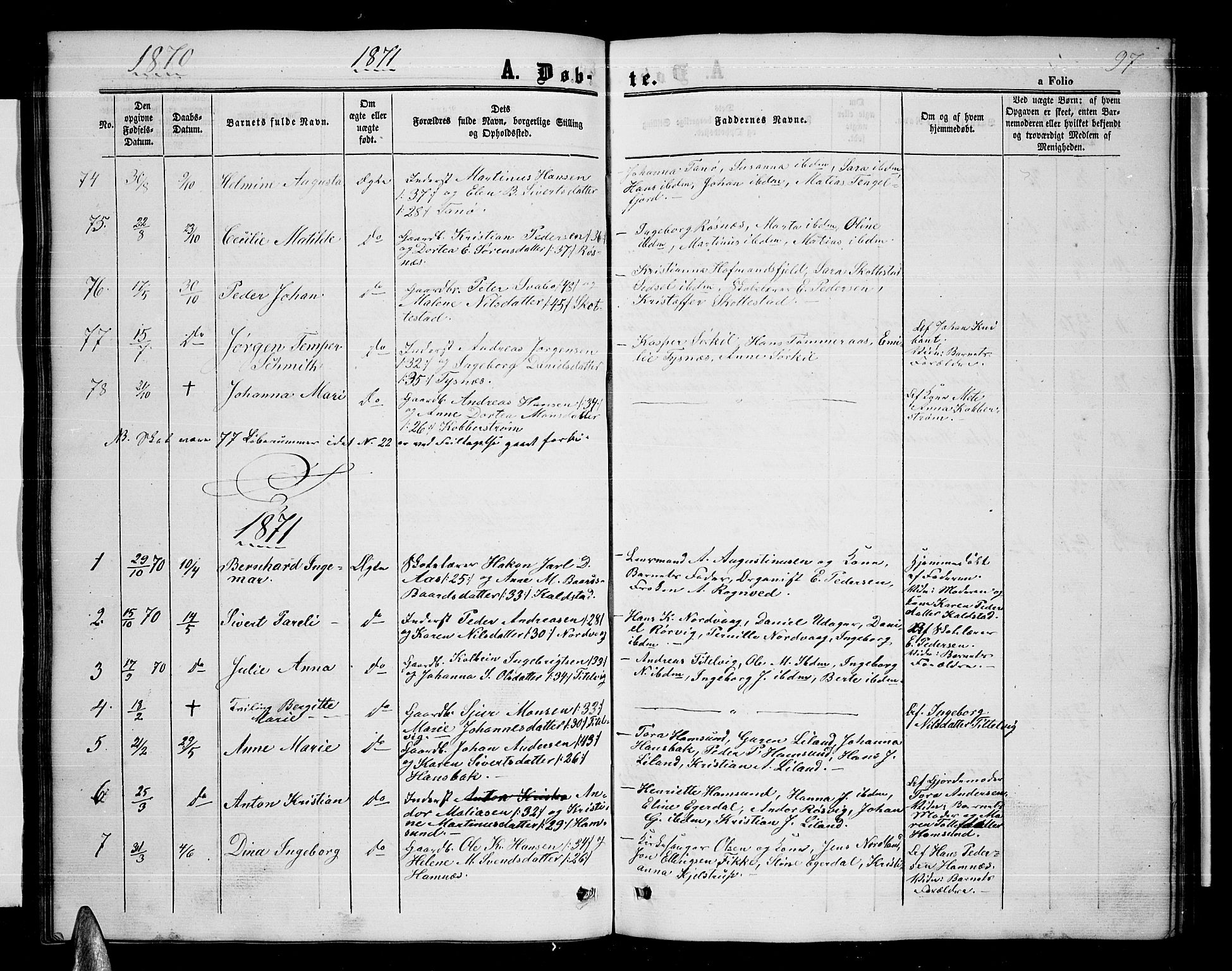 Ministerialprotokoller, klokkerbøker og fødselsregistre - Nordland, AV/SAT-A-1459/859/L0857: Parish register (copy) no. 859C03, 1854-1873, p. 97