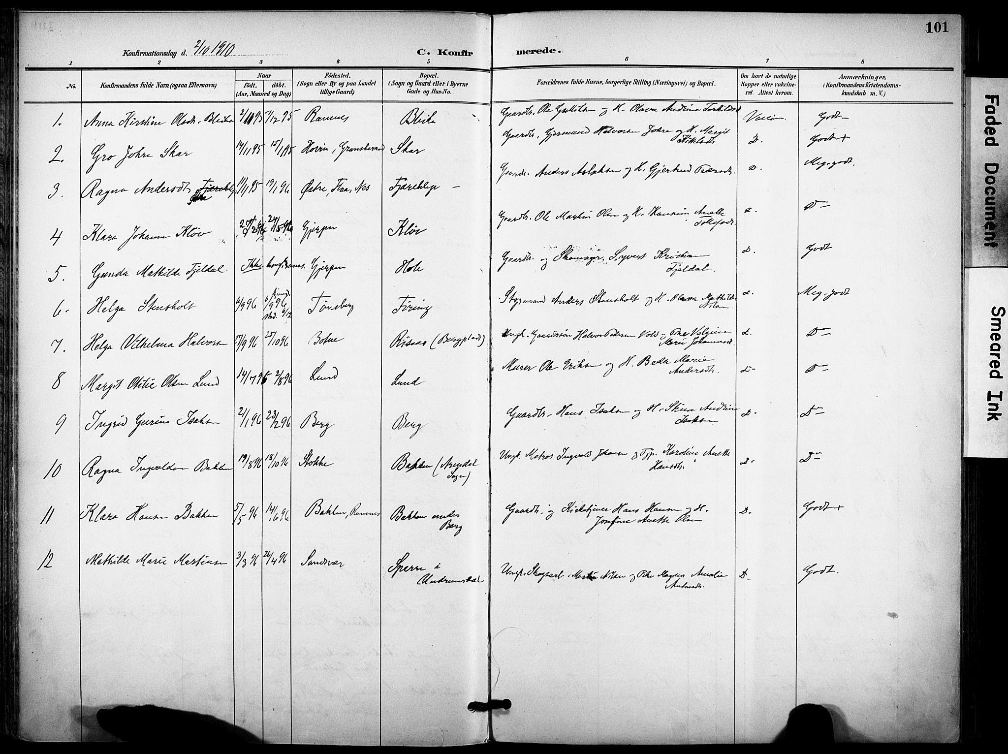 Ramnes kirkebøker, AV/SAKO-A-314/F/Fa/L0008: Parish register (official) no. I 8, 1896-1913, p. 101