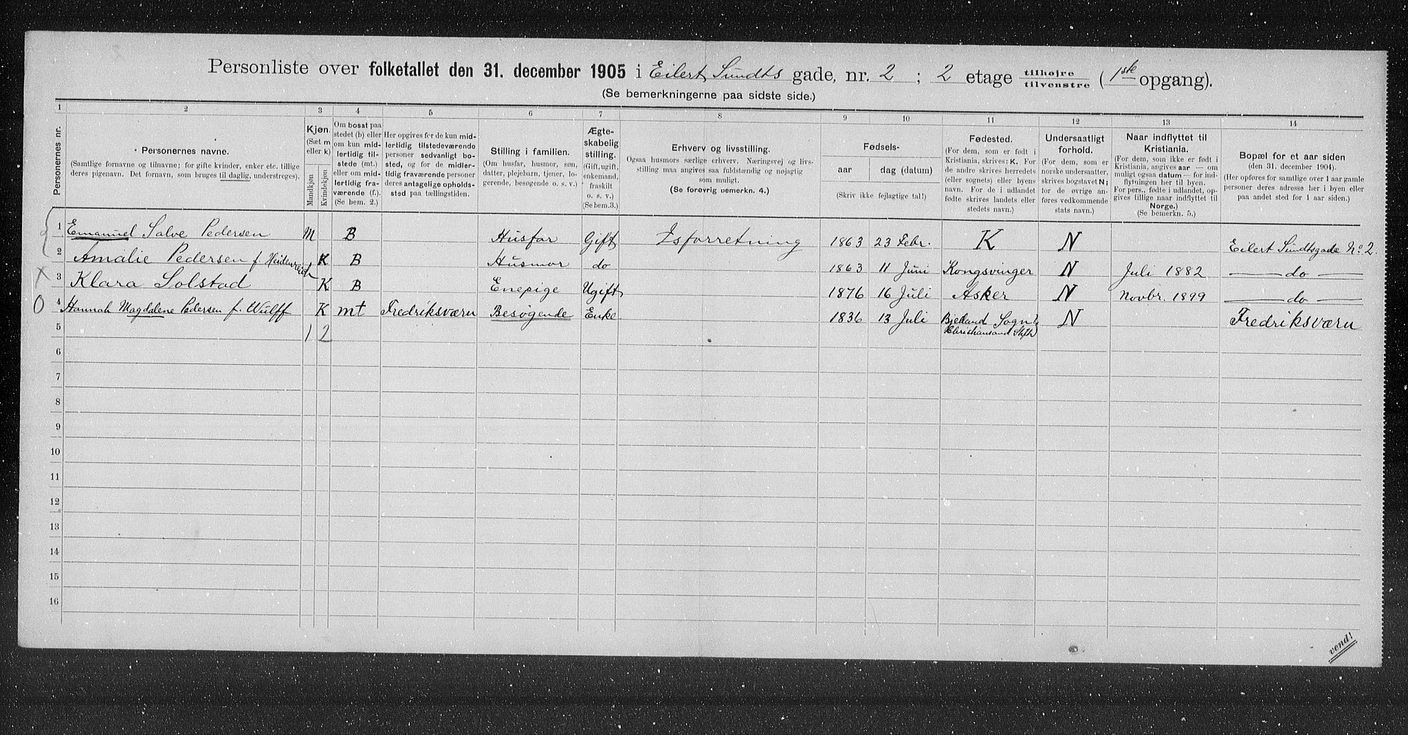 OBA, Municipal Census 1905 for Kristiania, 1905, p. 9800