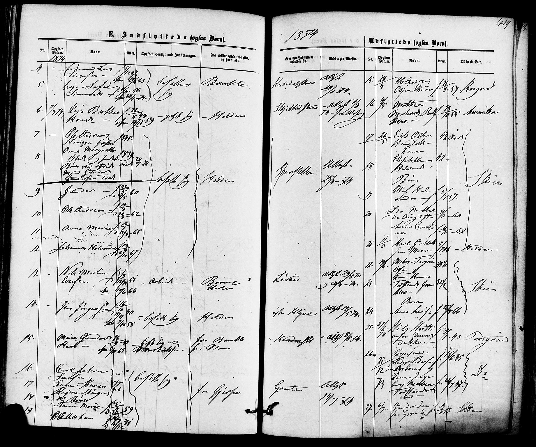 Solum kirkebøker, SAKO/A-306/F/Fa/L0008: Parish register (official) no. I 8, 1865-1876, p. 419