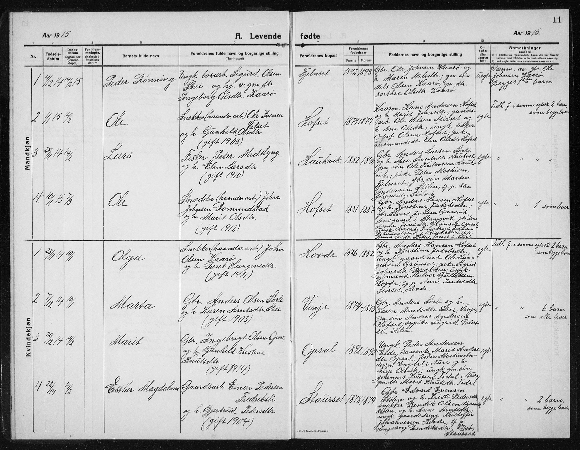 Ministerialprotokoller, klokkerbøker og fødselsregistre - Sør-Trøndelag, SAT/A-1456/631/L0515: Parish register (copy) no. 631C03, 1913-1939, p. 11