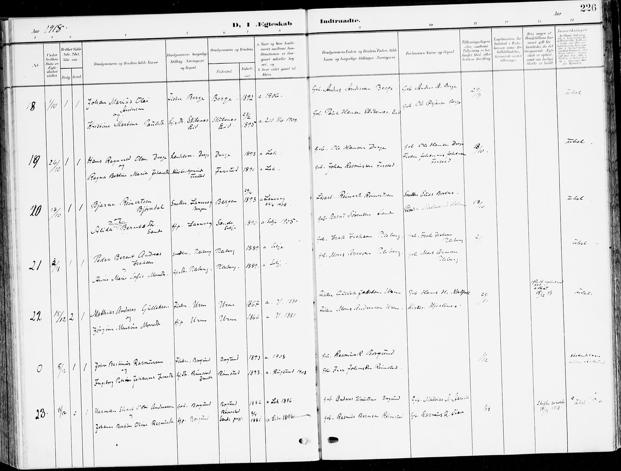 Selje sokneprestembete, AV/SAB-A-99938/H/Ha/Haa/Haab: Parish register (official) no. B 3, 1908-1923, p. 226