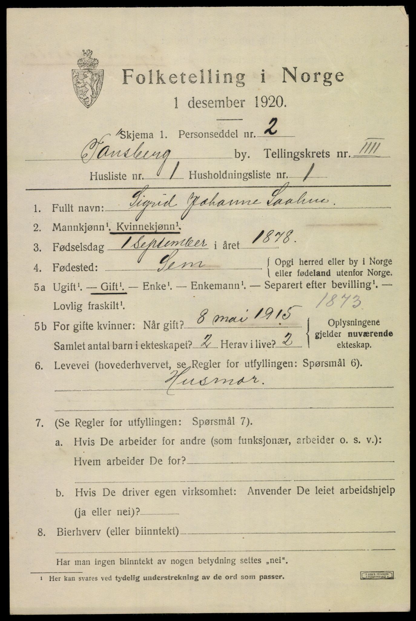 SAKO, 1920 census for Tønsberg, 1920, p. 12005