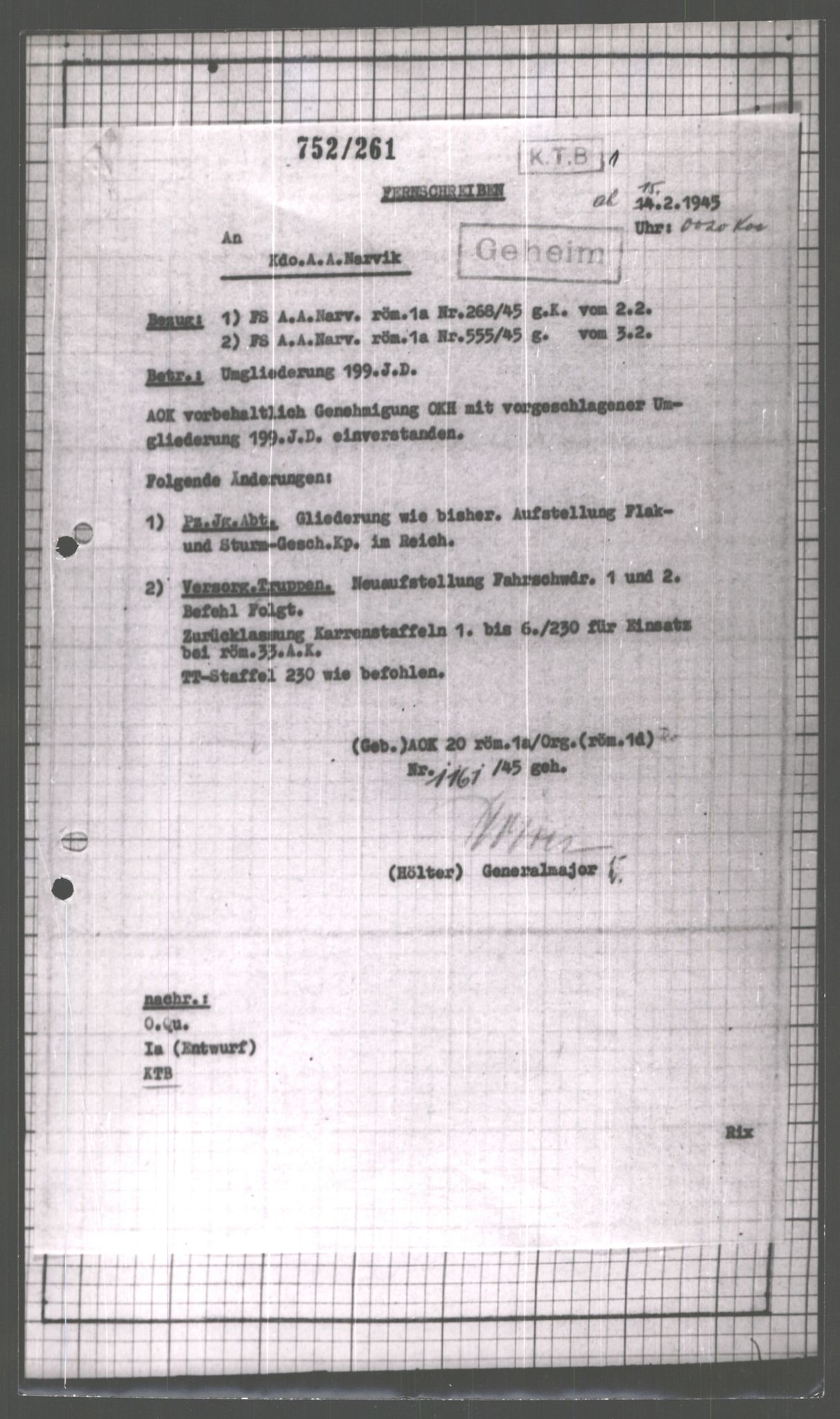 Forsvarets Overkommando. 2 kontor. Arkiv 11.4. Spredte tyske arkivsaker, AV/RA-RAFA-7031/D/Dar/Dara/L0003: Krigsdagbøker for 20. Gebirgs-Armee-Oberkommando (AOK 20), 1945, p. 84