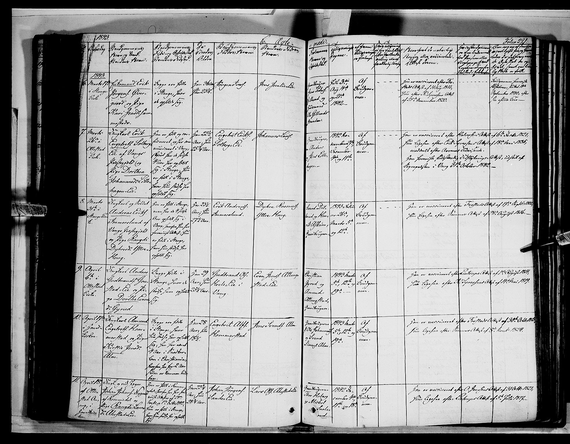 Stange prestekontor, SAH/PREST-002/K/L0010: Parish register (official) no. 10, 1835-1845, p. 221