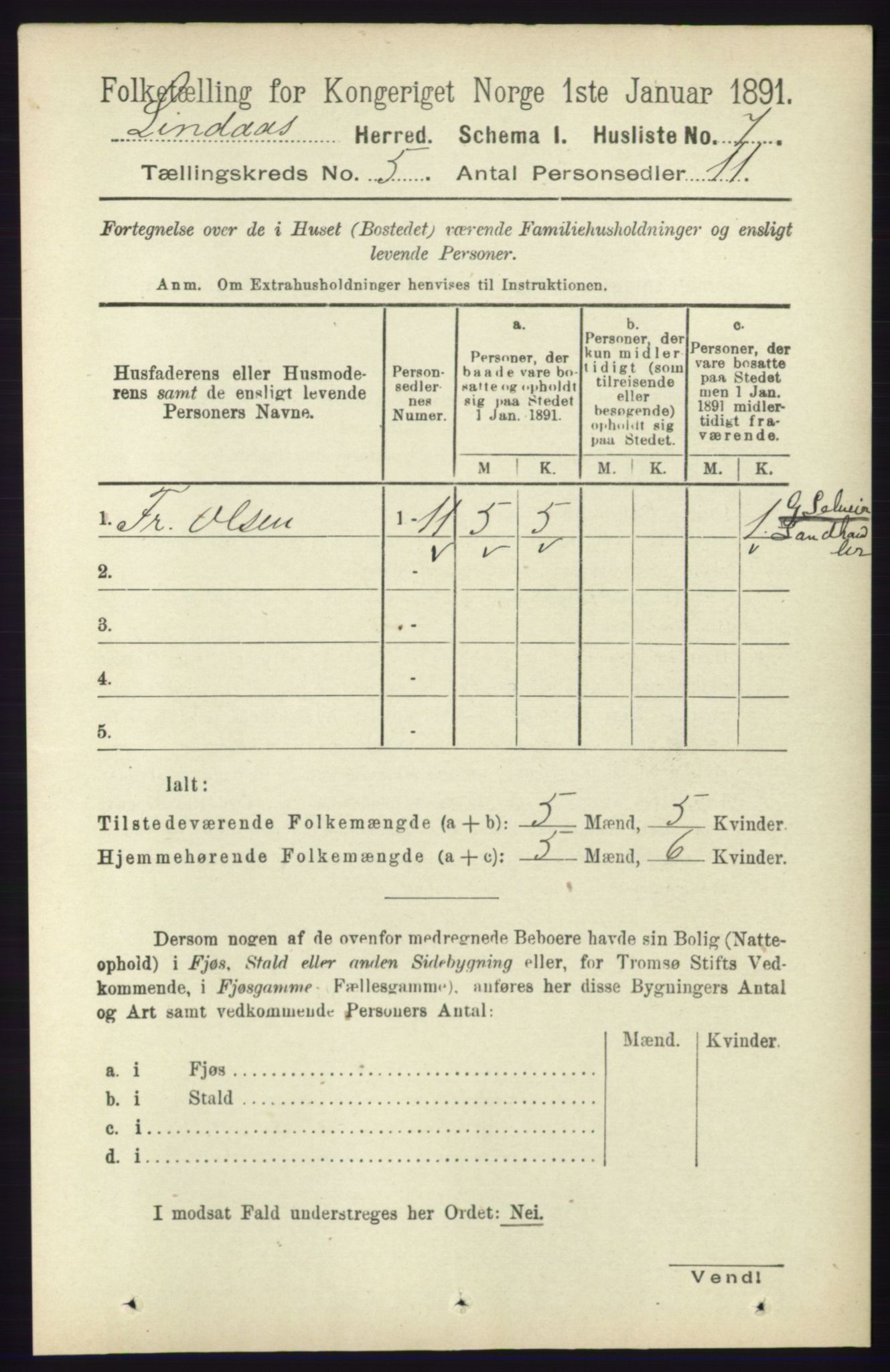 RA, 1891 census for 1263 Lindås, 1891, p. 1402