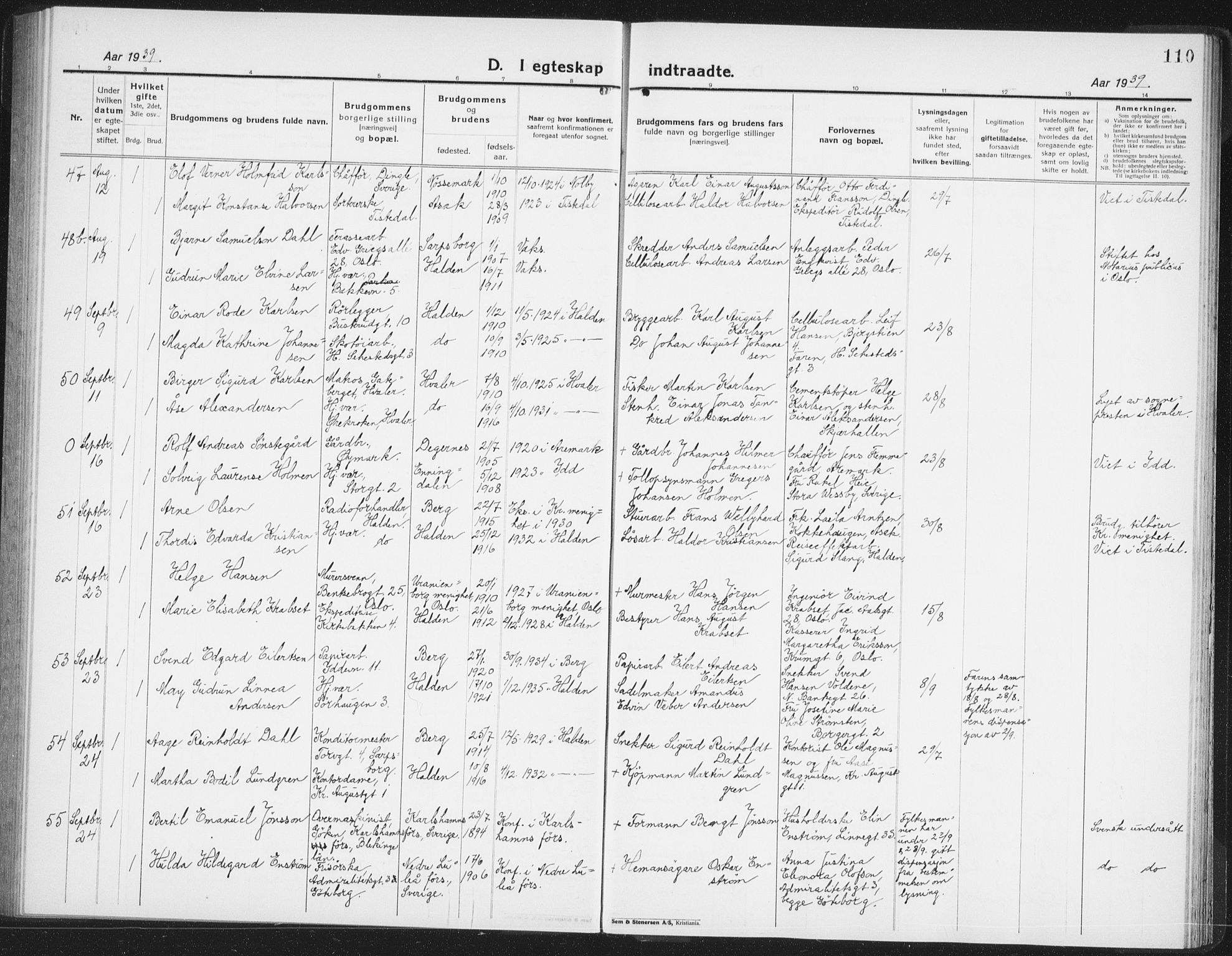 Halden prestekontor Kirkebøker, AV/SAO-A-10909/G/Ga/L0014: Parish register (copy) no. 14, 1925-1943, p. 110