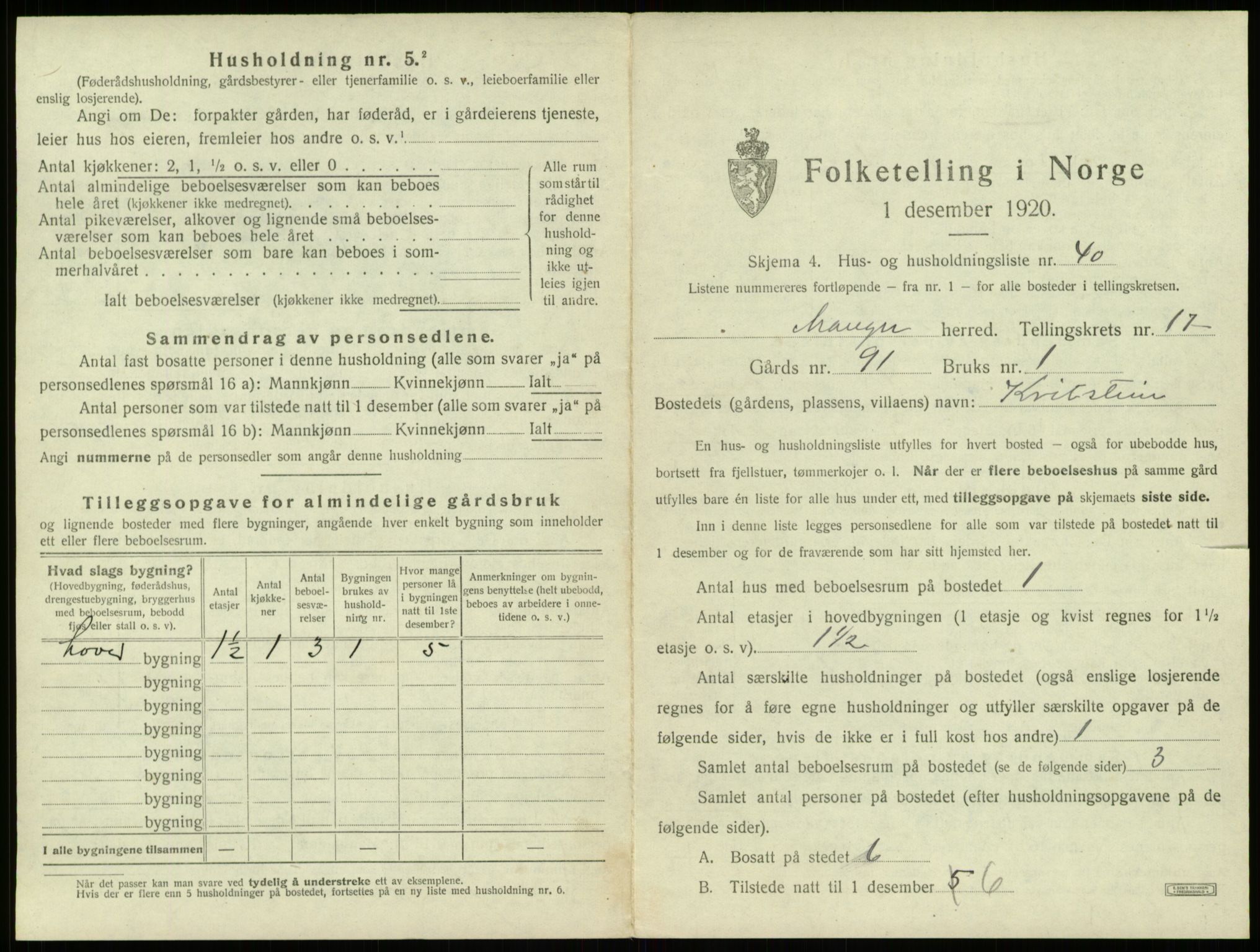 SAB, 1920 census for Manger, 1920, p. 1358