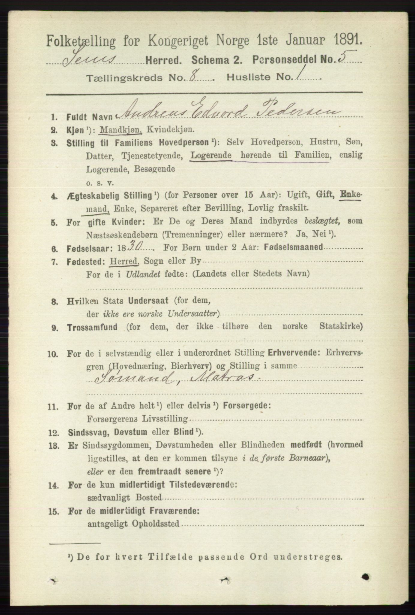 RA, 1891 census for 0721 Sem, 1891, p. 3821