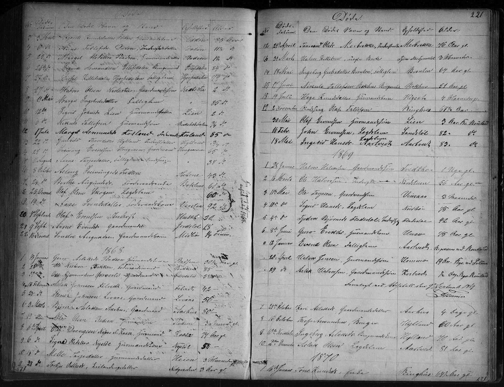 Vinje kirkebøker, SAKO/A-312/G/Ga/L0002: Parish register (copy) no. I 2, 1849-1893, p. 221