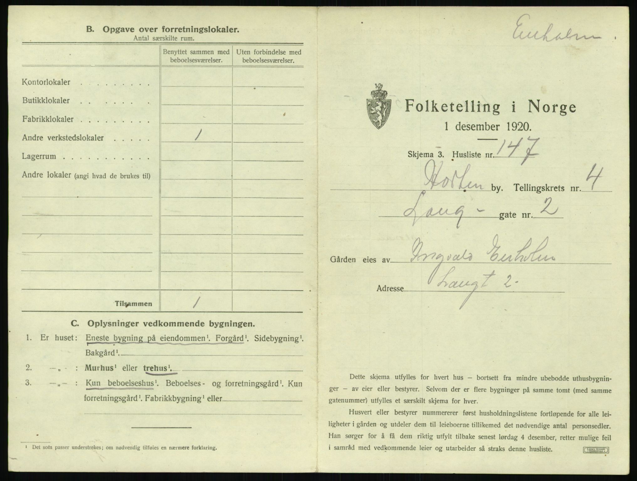 SAKO, 1920 census for Horten, 1920, p. 1513