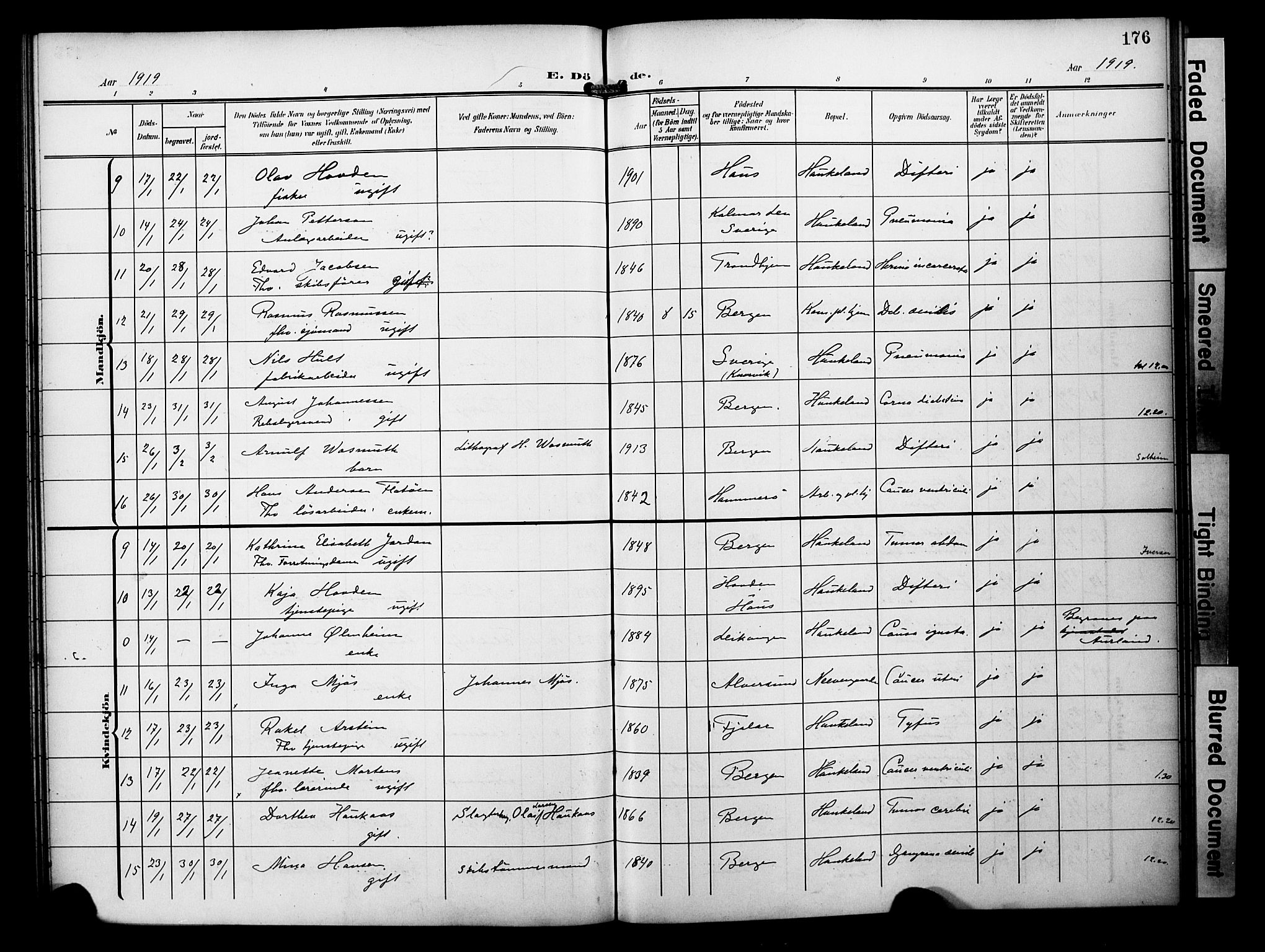 Bergen kommunale pleiehjem - stiftelsespresten, AV/SAB-A-100281: Parish register (official) no. A 6, 1908-1920, p. 176