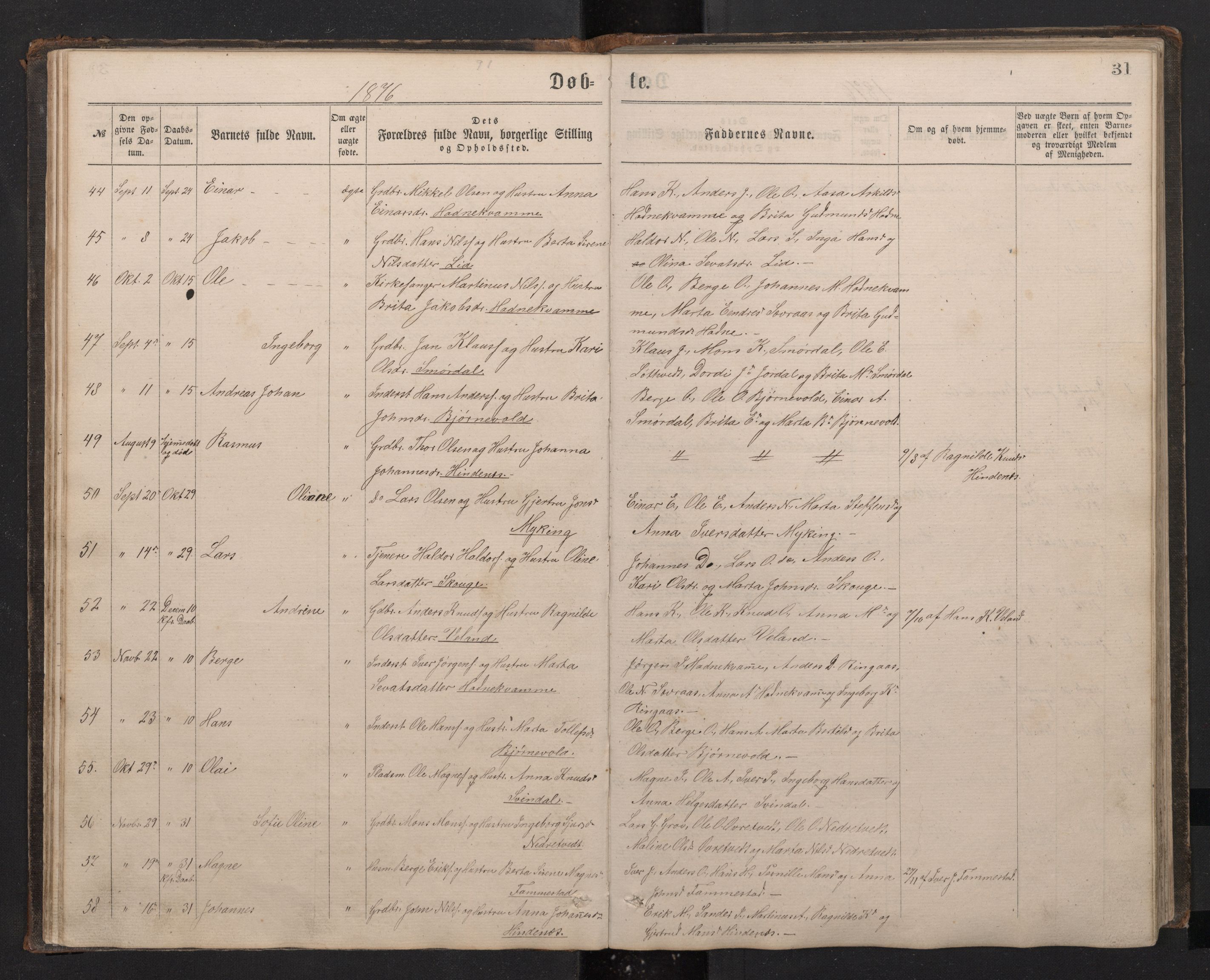 Lindås Sokneprestembete, SAB/A-76701/H/Hab: Parish register (copy) no. E 2, 1867-1892, p. 30b-31a