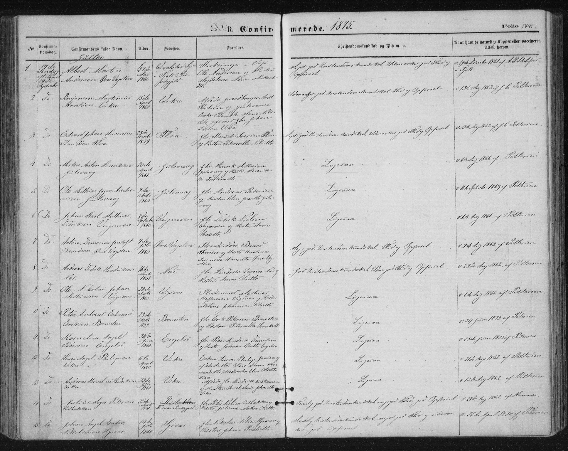 Ministerialprotokoller, klokkerbøker og fødselsregistre - Nordland, SAT/A-1459/816/L0241: Parish register (official) no. 816A07, 1870-1885, p. 144