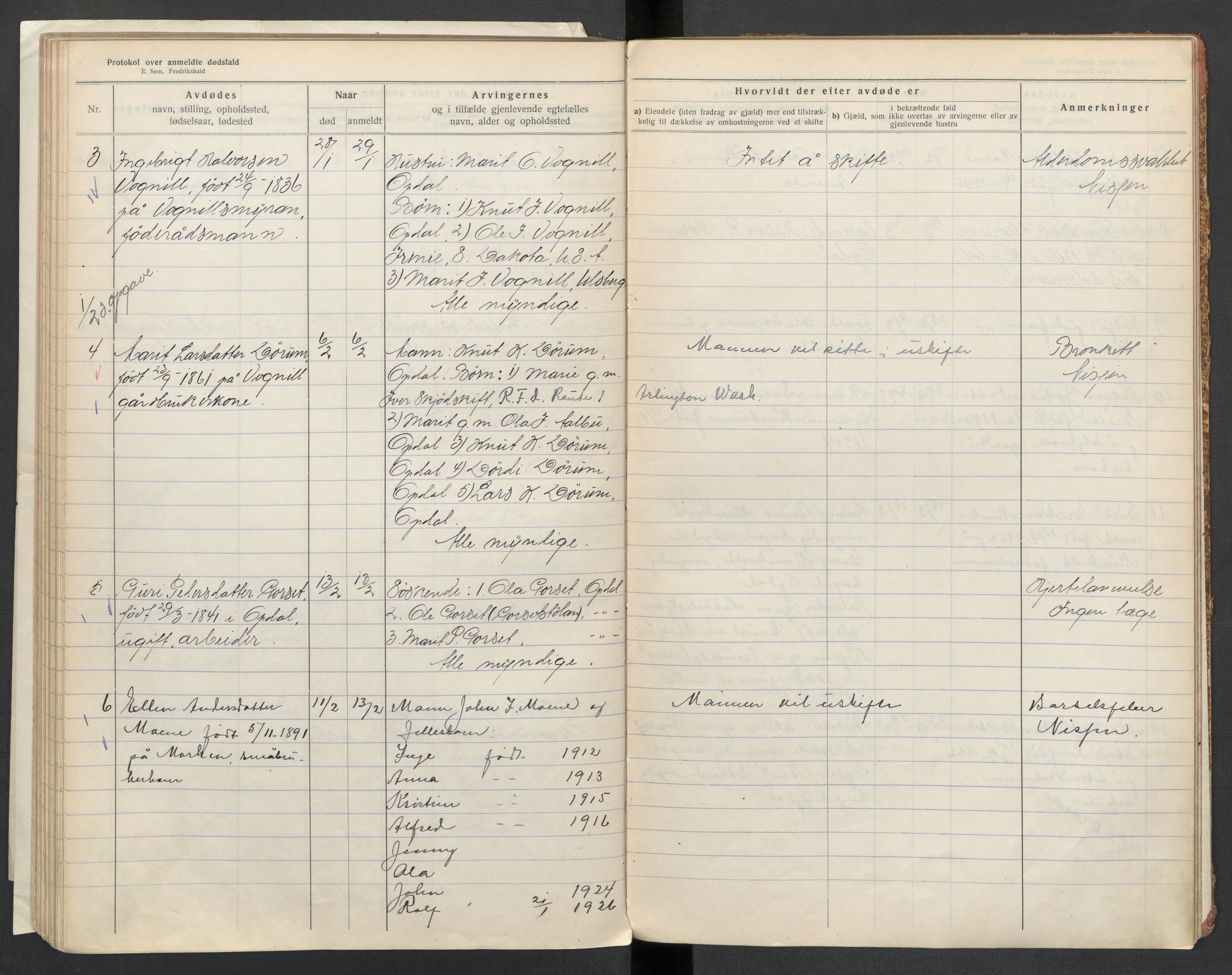 Oppdal lensmannskontor, SAT/A-1073/1/02/L0003: 2.01.03 Dødsfallsprotokoll, 1919-1929