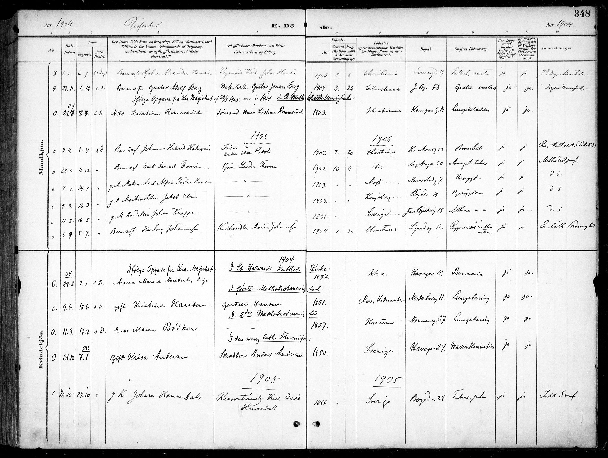 Kampen prestekontor Kirkebøker, SAO/A-10853/F/Fa/L0009: Parish register (official) no. I 9, 1899-1911, p. 348